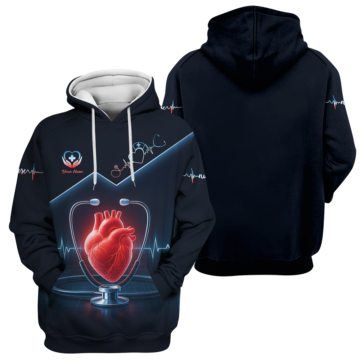 Personalized Nurse Shirt for RN LPN CNA - Heart Anatomy with EKG Line Design - Gift for Healthcare Workers & Nursing Staff