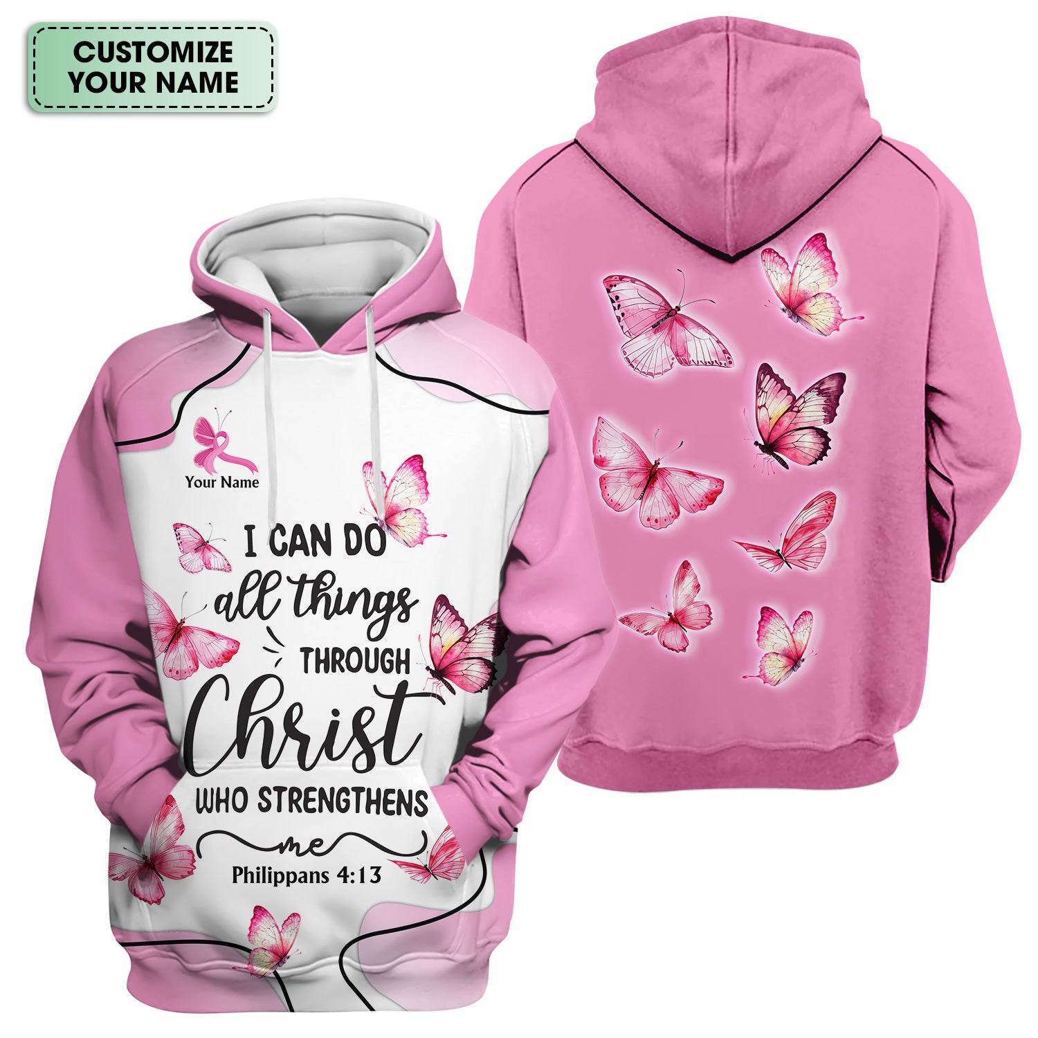 Personalized Christian Butterfly Scrub Top for Nurse -  Bible Verse All Things Through Christ - Gift for RN LPN CNA