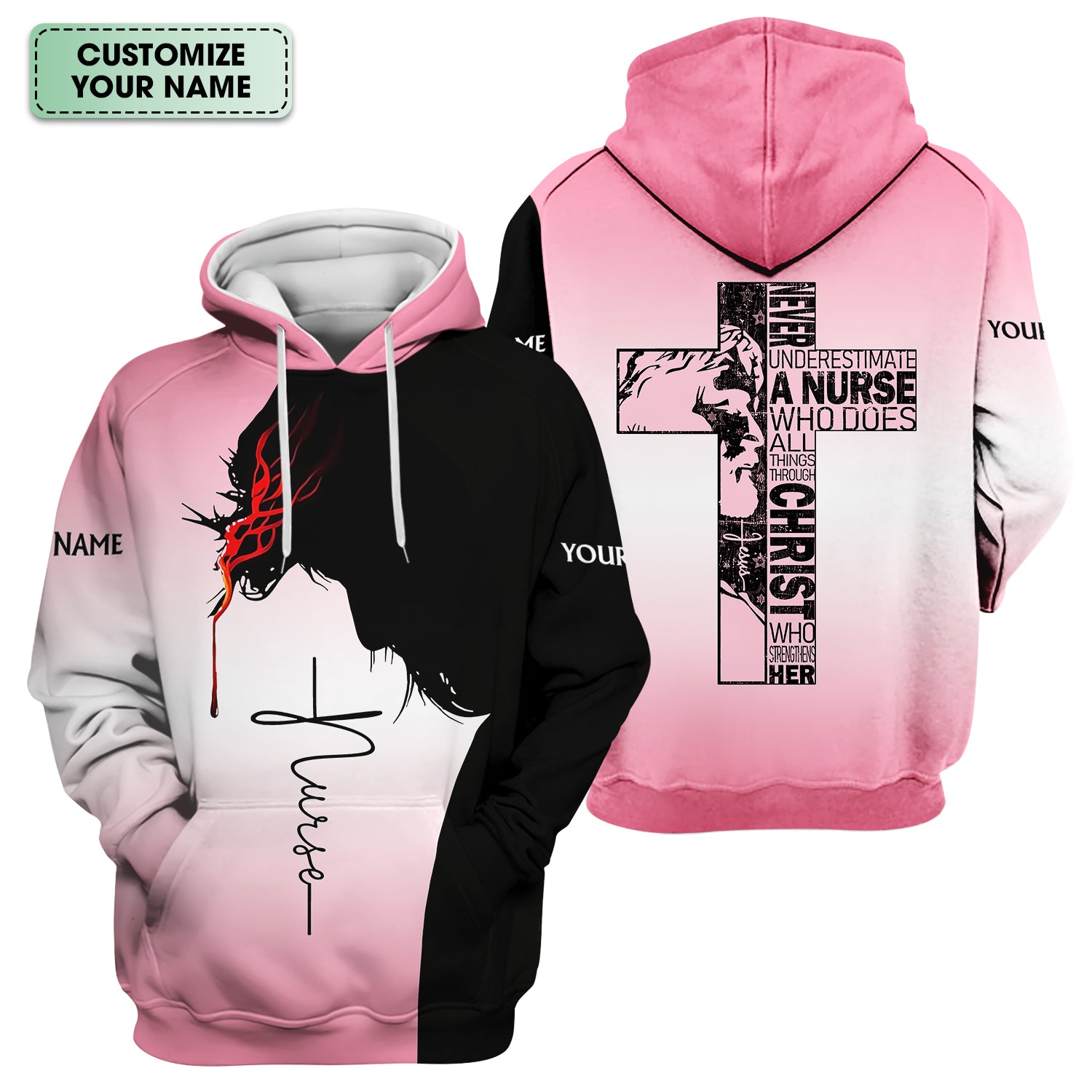 Personalized Christian Nurse Scrub Top - Christian Cross & Jesus Faith Design - Gift for RN LPN CNA