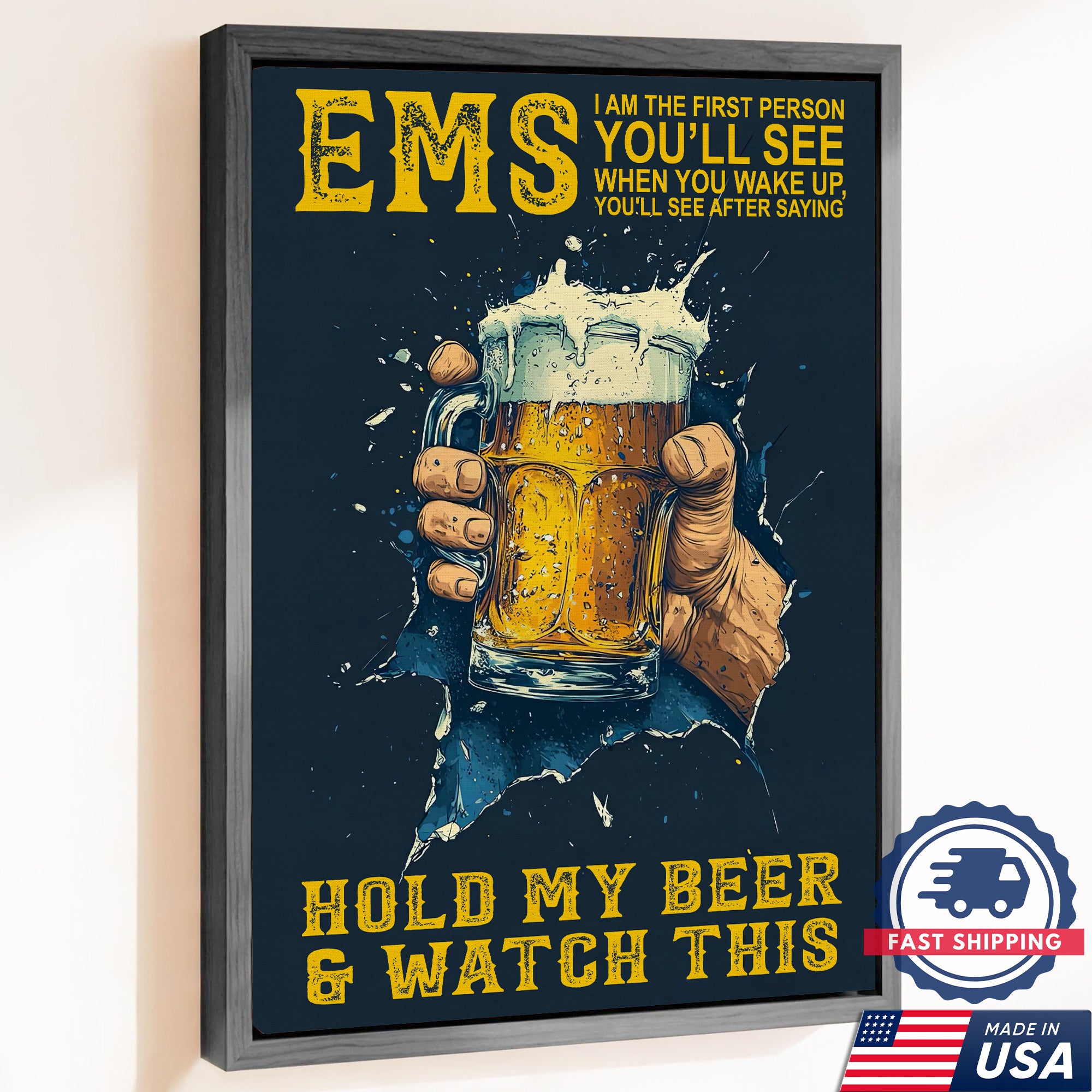 Funny EMS Canvas for Paramedics, Hold My Beer and Watch This Medical Wall Decor, Appreciation Gift Home Decor
