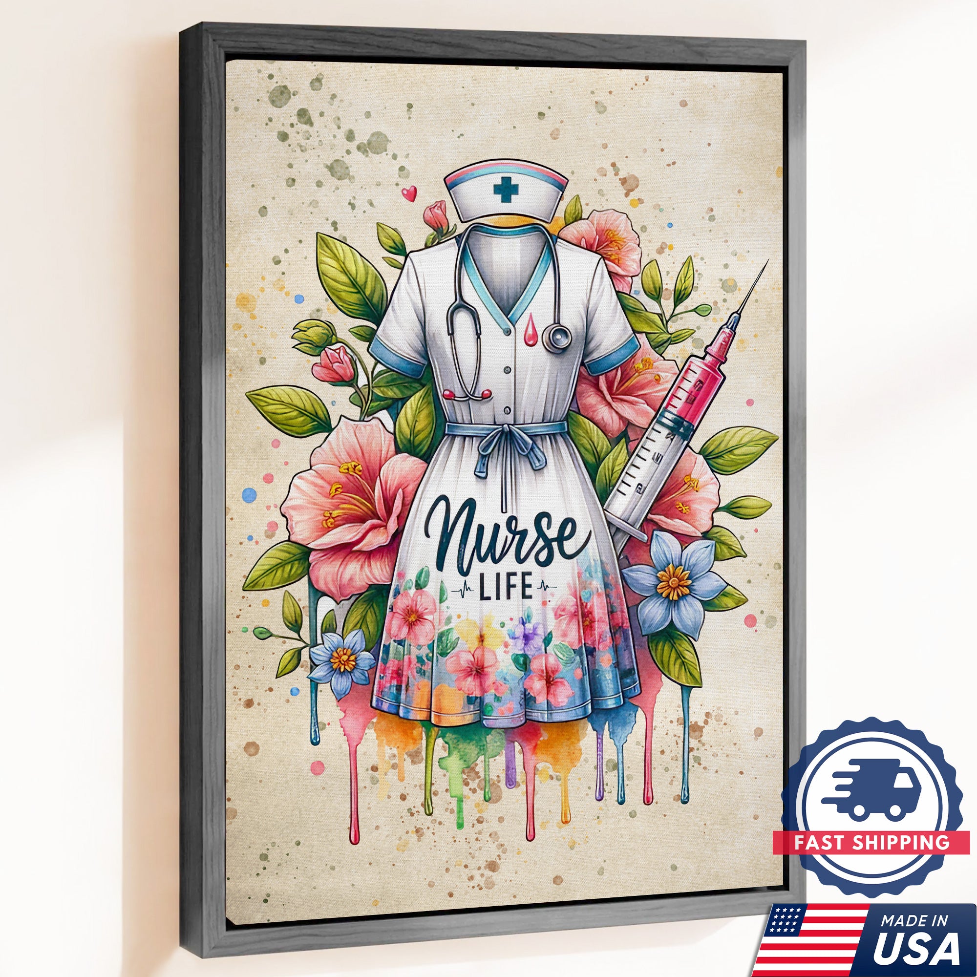 Nurse Life Canvas Art, Floral Nurse Dress Wall Decor, Nurse Graduation Gift for CNA RN LPN
