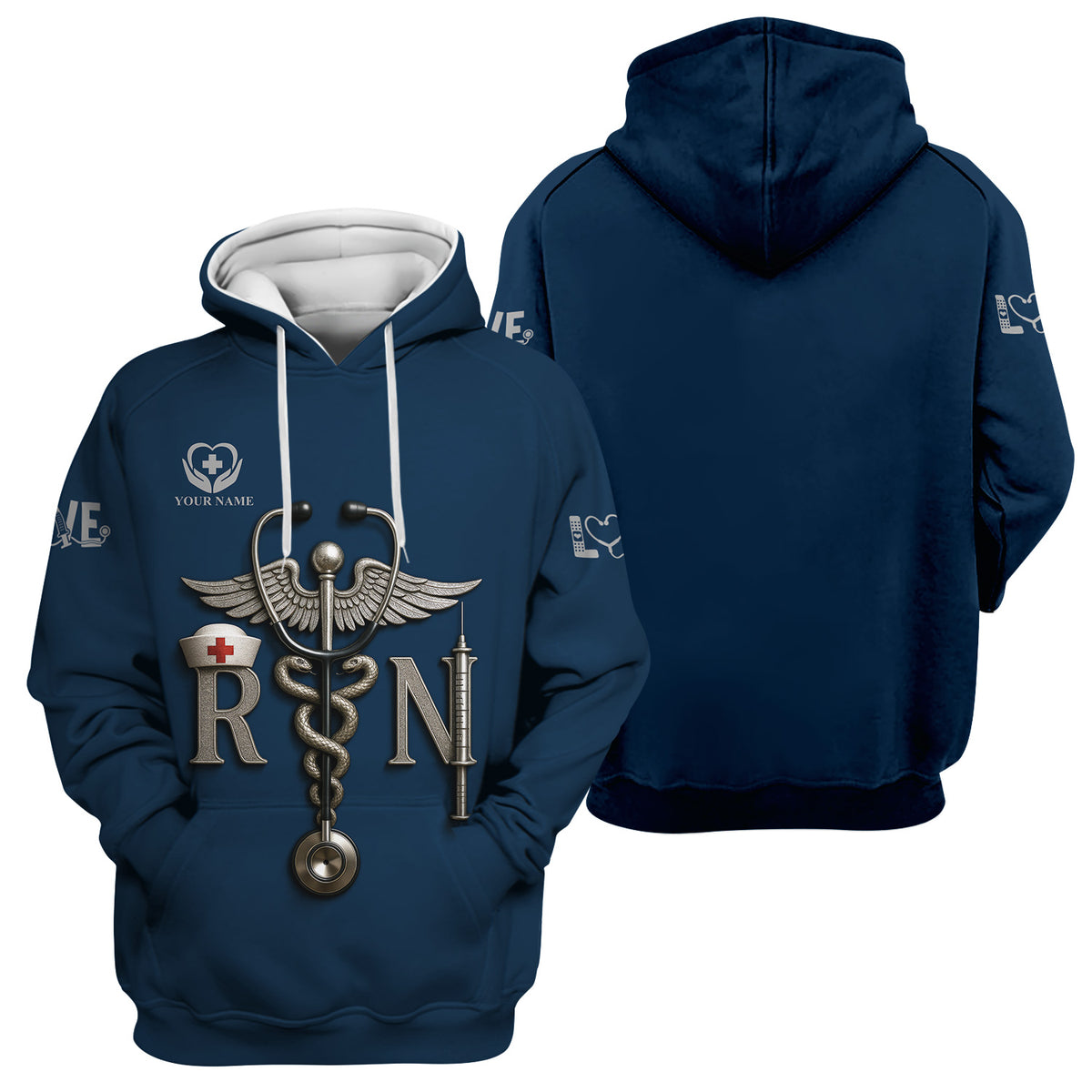 Personalized RN Nurse Shirt - Caduceus & Syringe Graphic - Custom Gift with Multiple Color Options for CNA LPN Medical Staff