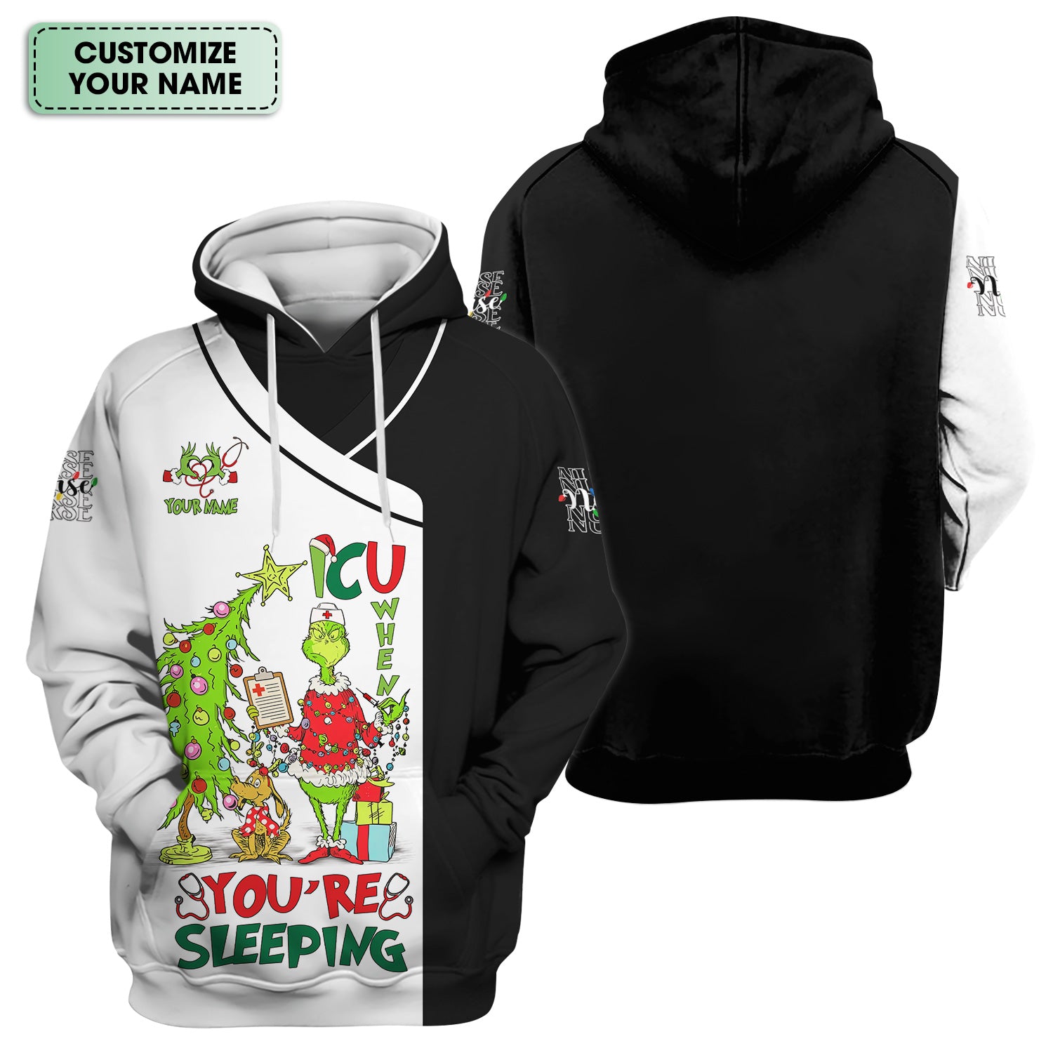 Personalized Grinch Nurse Scrub Top - Funny ICU When You’re Sleeping Medical Shirt - Healthcare Worker Gift
