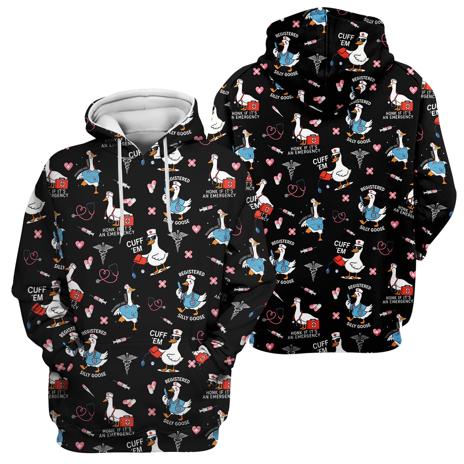 Funny Goose Nurse Scrub Top for Women - Medical Uniform Shirt with Stethoscope & Heart Print - Fun Gift for RN CNA LPN