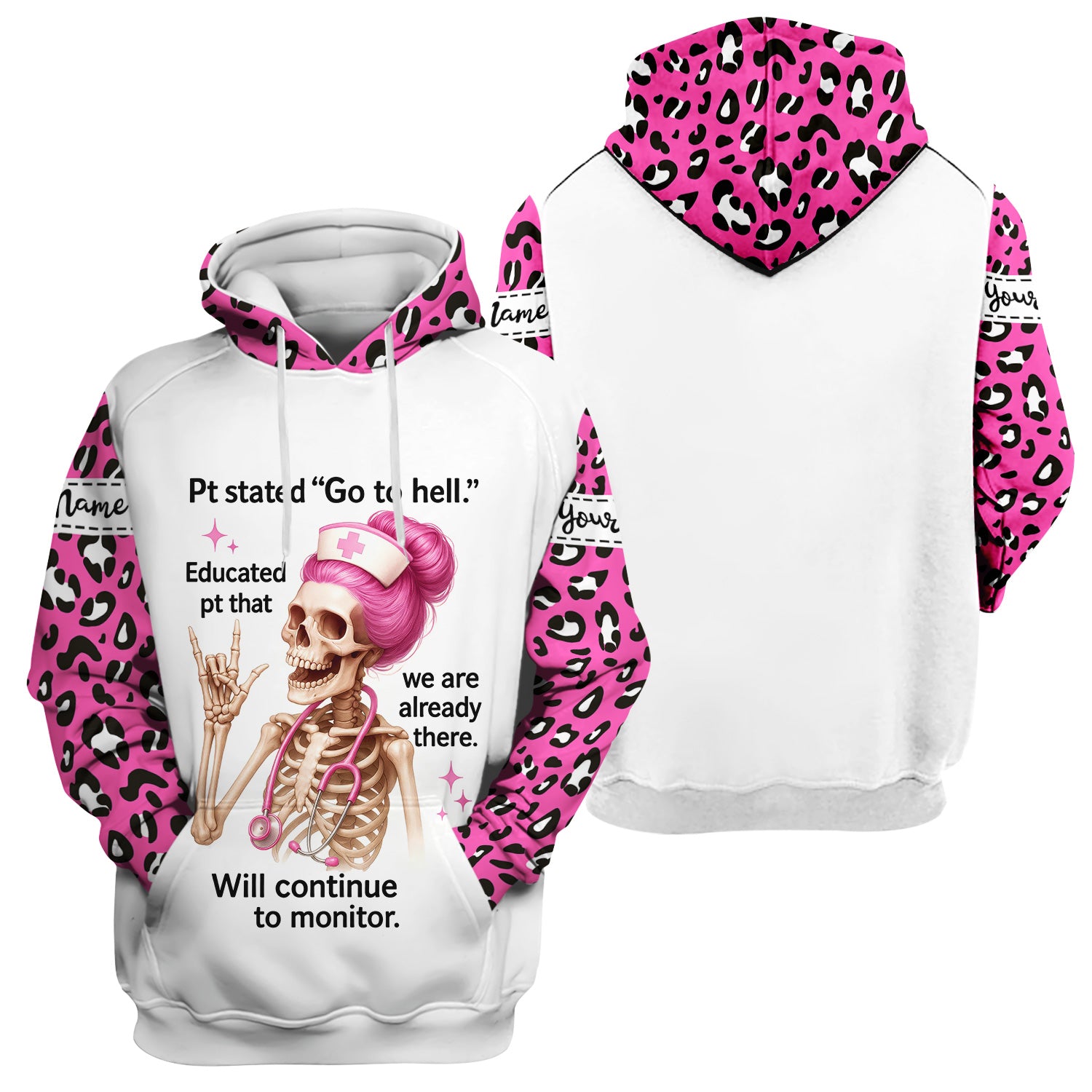 Personalized Funny Nurse Shirt - Pink Skeleton & Sarcastic Quote Design - Hilarious Gift for RN, LPN, Healthcare Workers