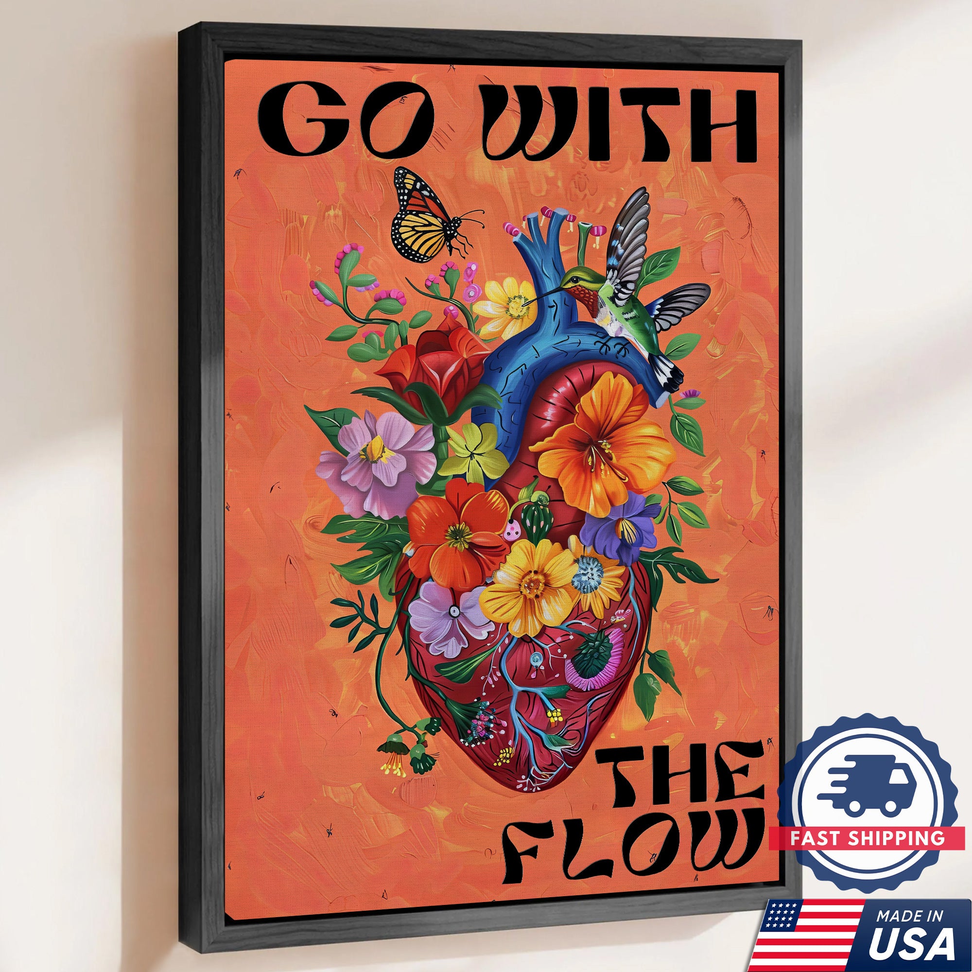 Go With The Flow Canvas, Heart and Flowers Wall Art, RN LPN CNA Healthcare Workers Gift