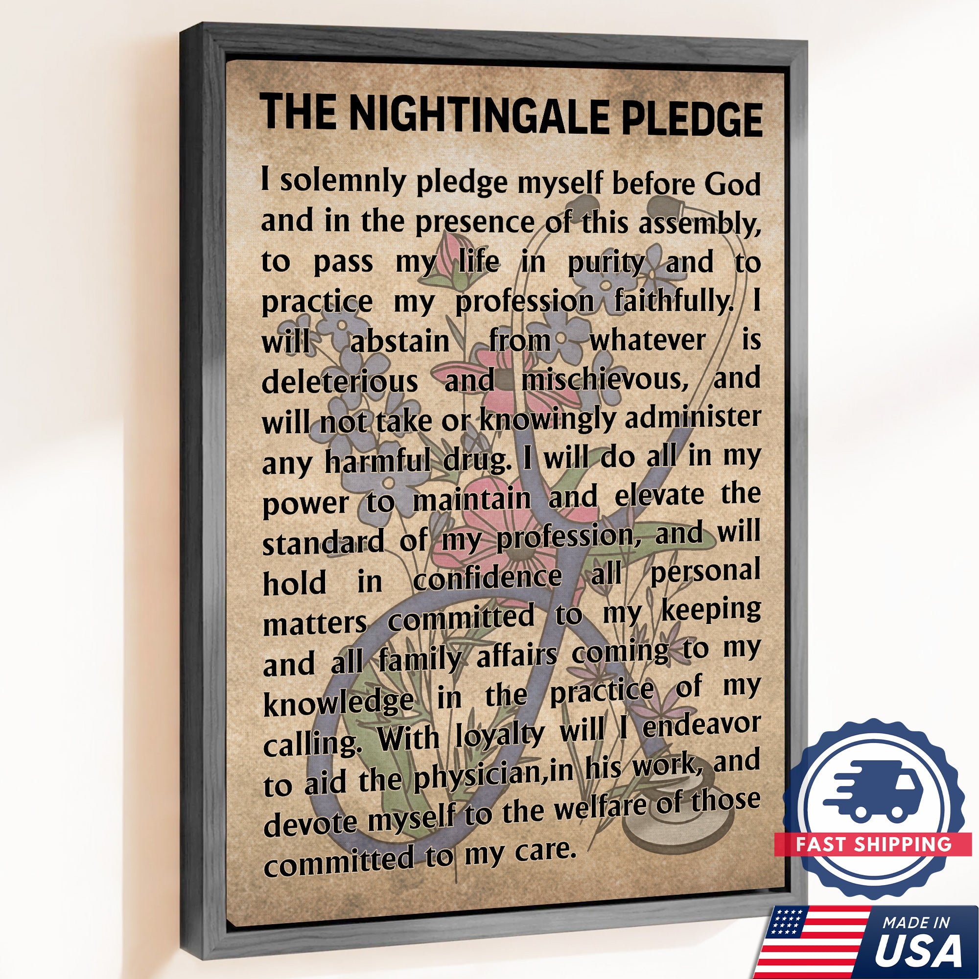 Nightingale Pledge Canvas, Nurse Graduation Gift Wall Decor for RN LPN, Healthcare Worker Office Home Decor Gift