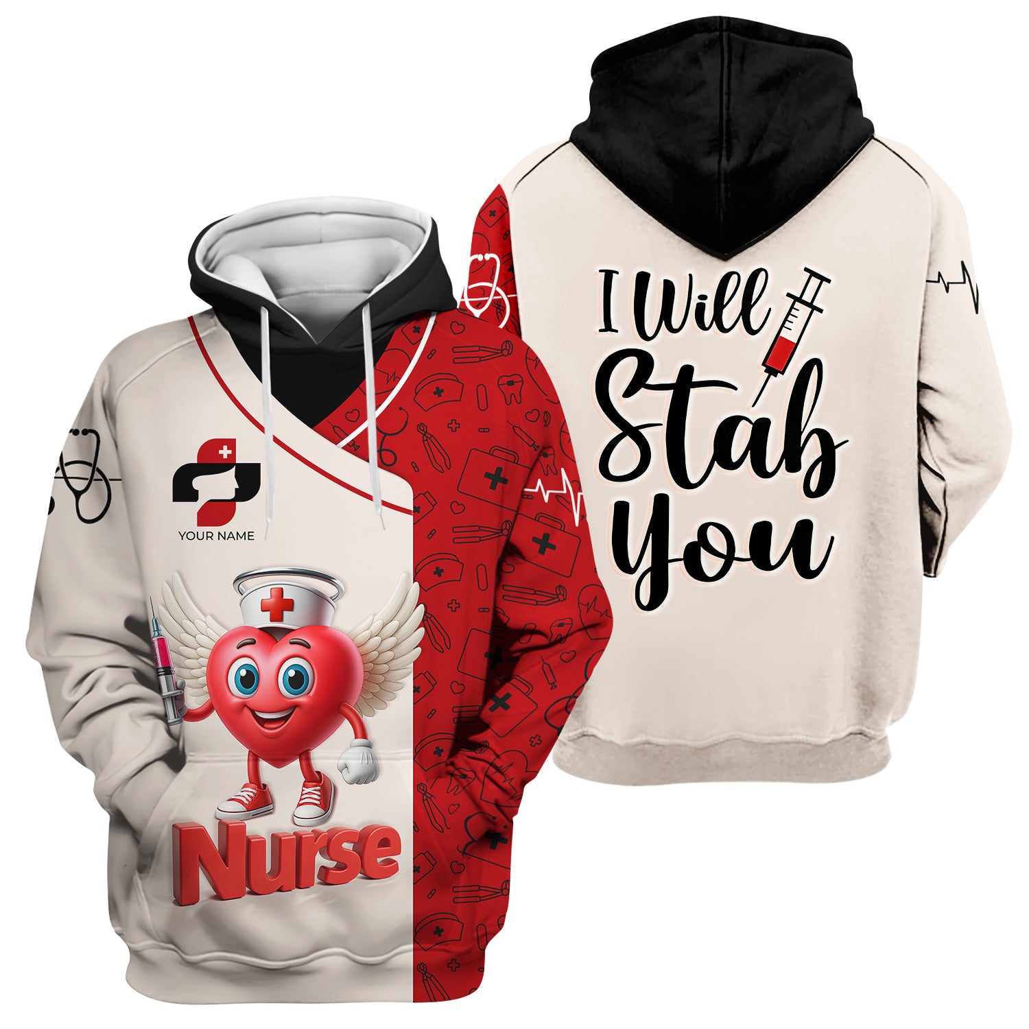 Custom Nurse Scrub Shirt - Winged Heart Holding Syringe Design - Hilarious Gift for Healthcare Workers RN LPN CNA