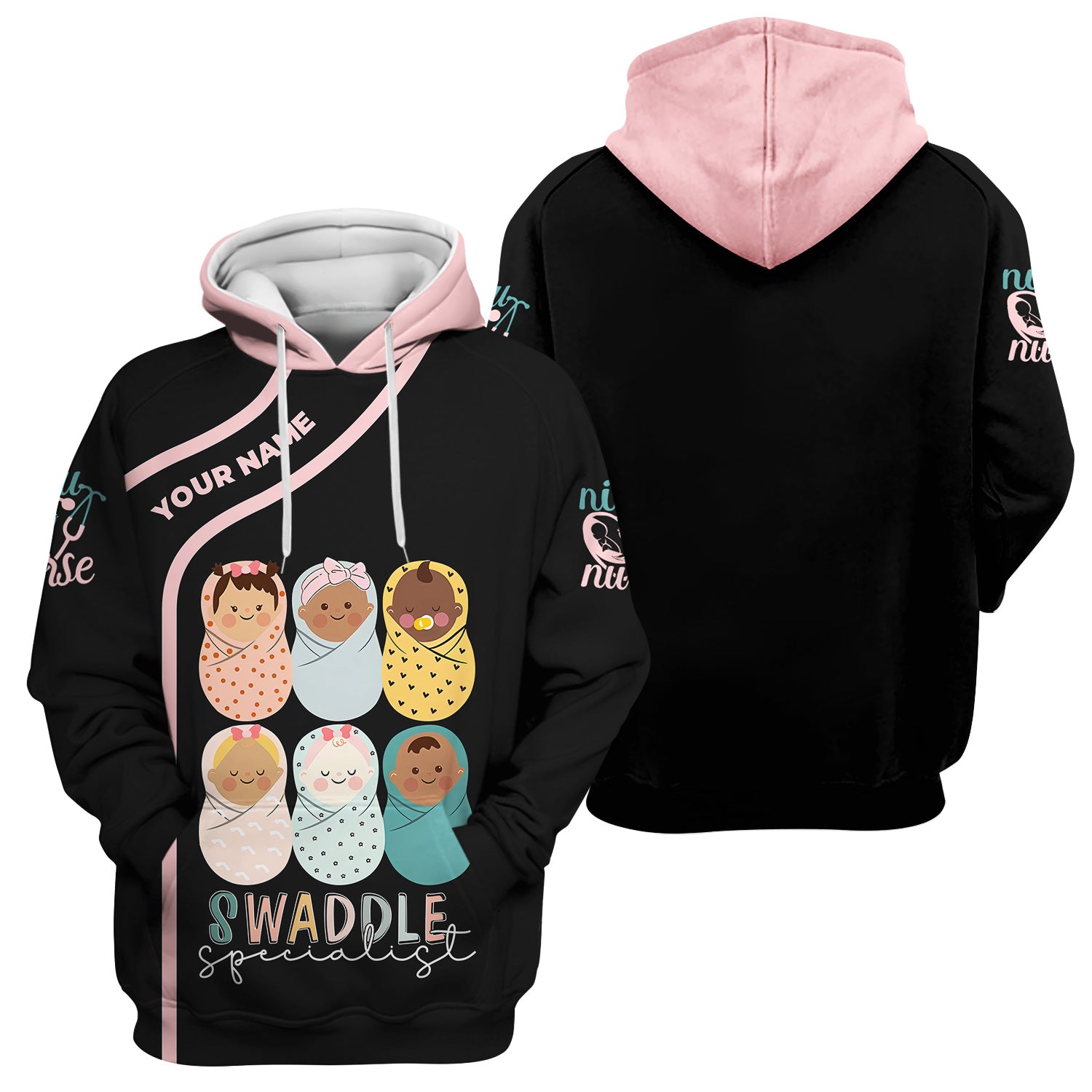 Swaddle Specialist Scrub Top - Cute NICU Nurse Shirt with Baby Design - Personalized Gift for Women RN CNA LPN Nursery Staff