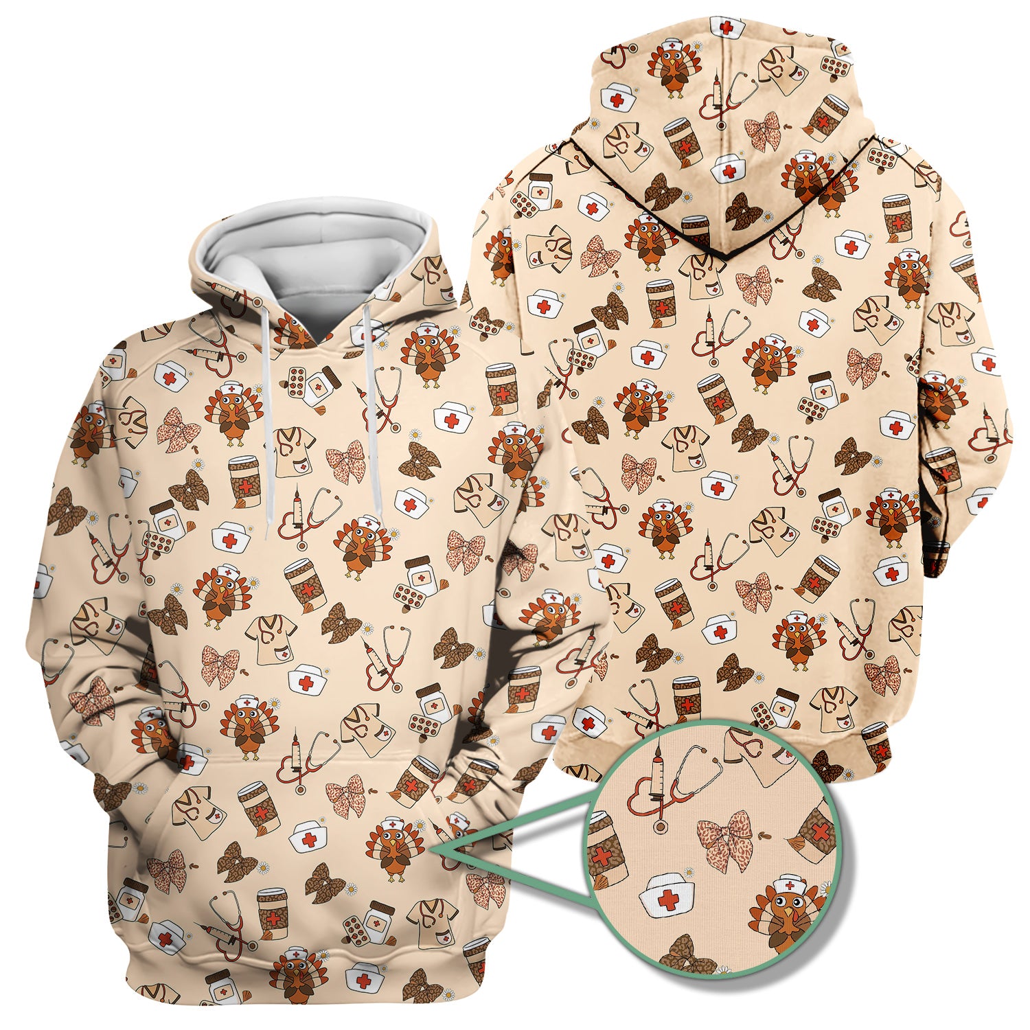 Funny Nurse Thanksgiving Scrub - Turkey & Stethoscope Medical Design - Gift for RN LPN Healthcare Workers