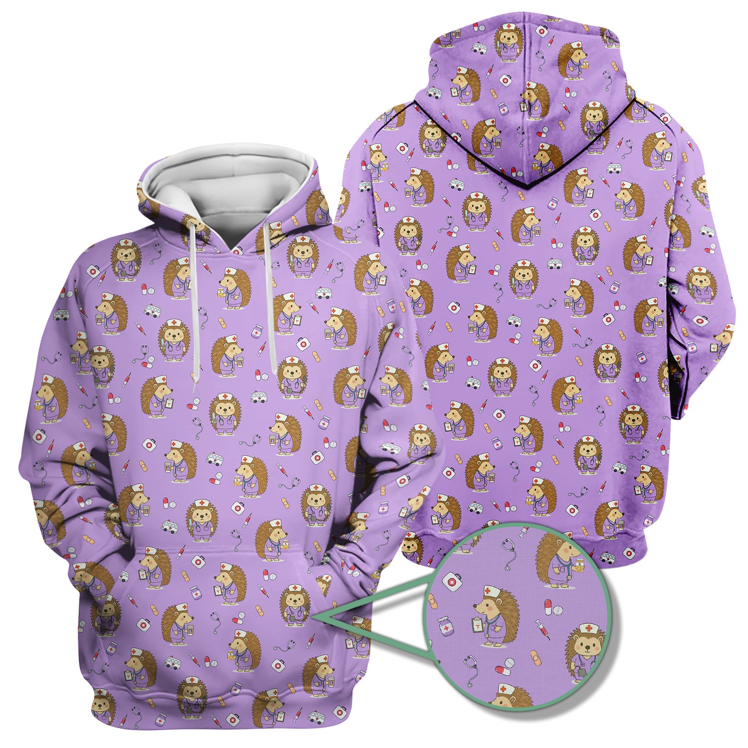 Cute Hedgehog Nurse Scrub Top - Funny Animal & Medical Design - Gift for Women RN LPN Pediatric Nurses