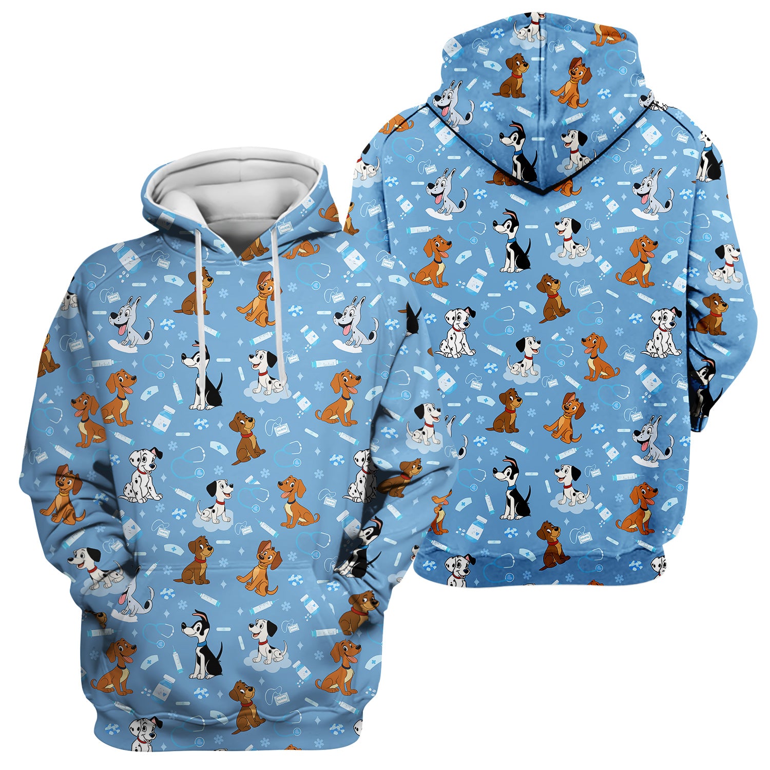 Cute Cartoon Dog Scrubs Top - Fun Puppy Pattern Medical Shirt for Veterinarians, Vet Techs, Animal Lovers - Pet Care Workwear Gift