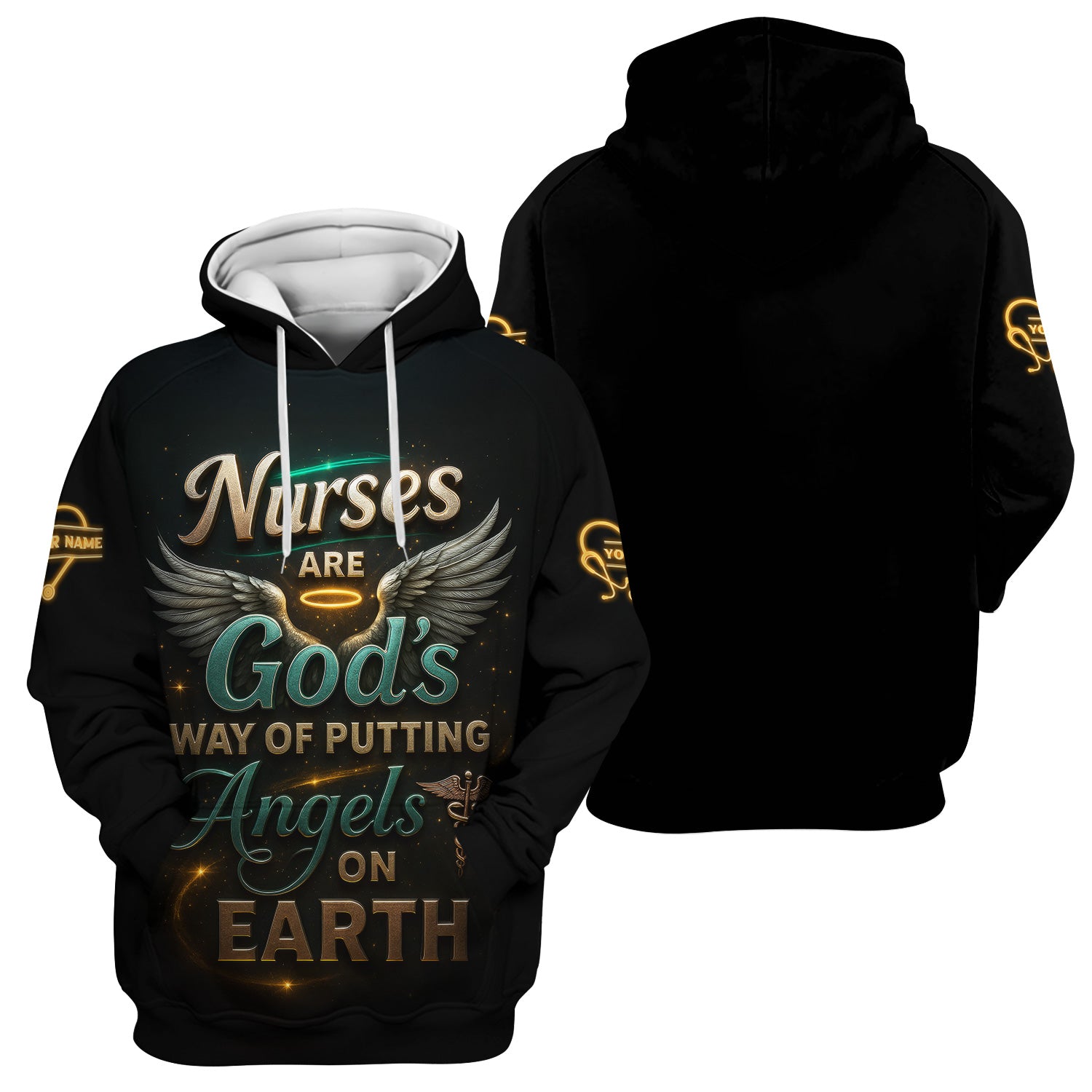 Custom Religious Nurse Scrub Shirt for Women - Angel Wings & Halo Graphic Uniform - Appreciation Gift for RN LPN CNA