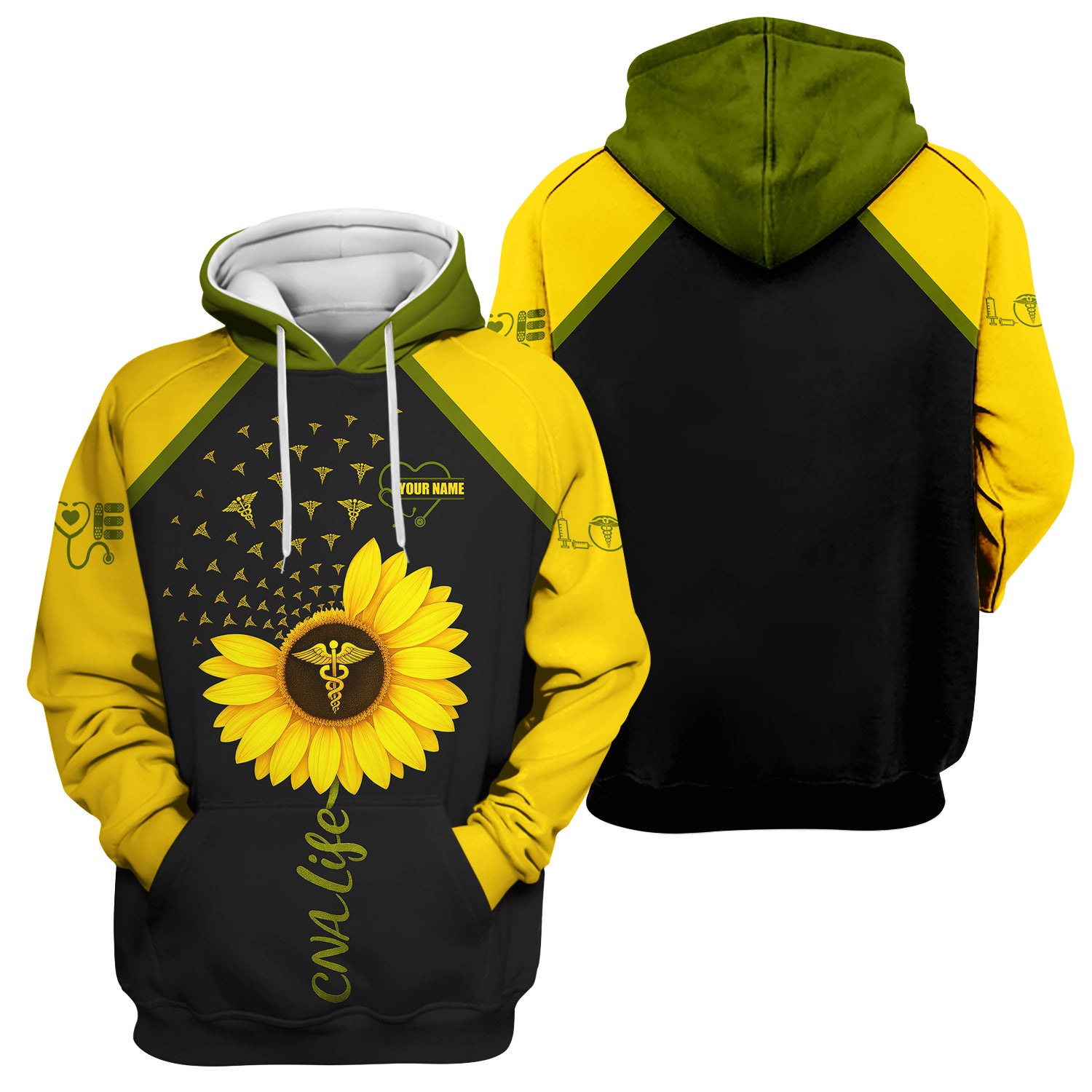 Personalized CNA Sunflower Shirt - Custom Name & Caduceus Symbol Design - Gift for RN LPN Healthcare Workers