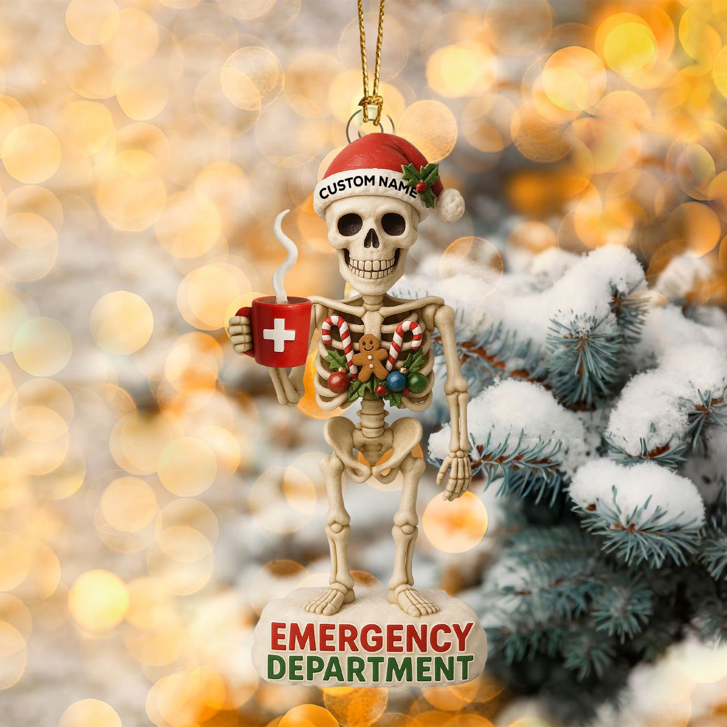 Personalized Skeleton Nurse Christmas Ornament, Custom Name Emergency Department Ornament, Funny Medical Xmas Tree Decor, Gift for ER Nurses & Healthcare Workers