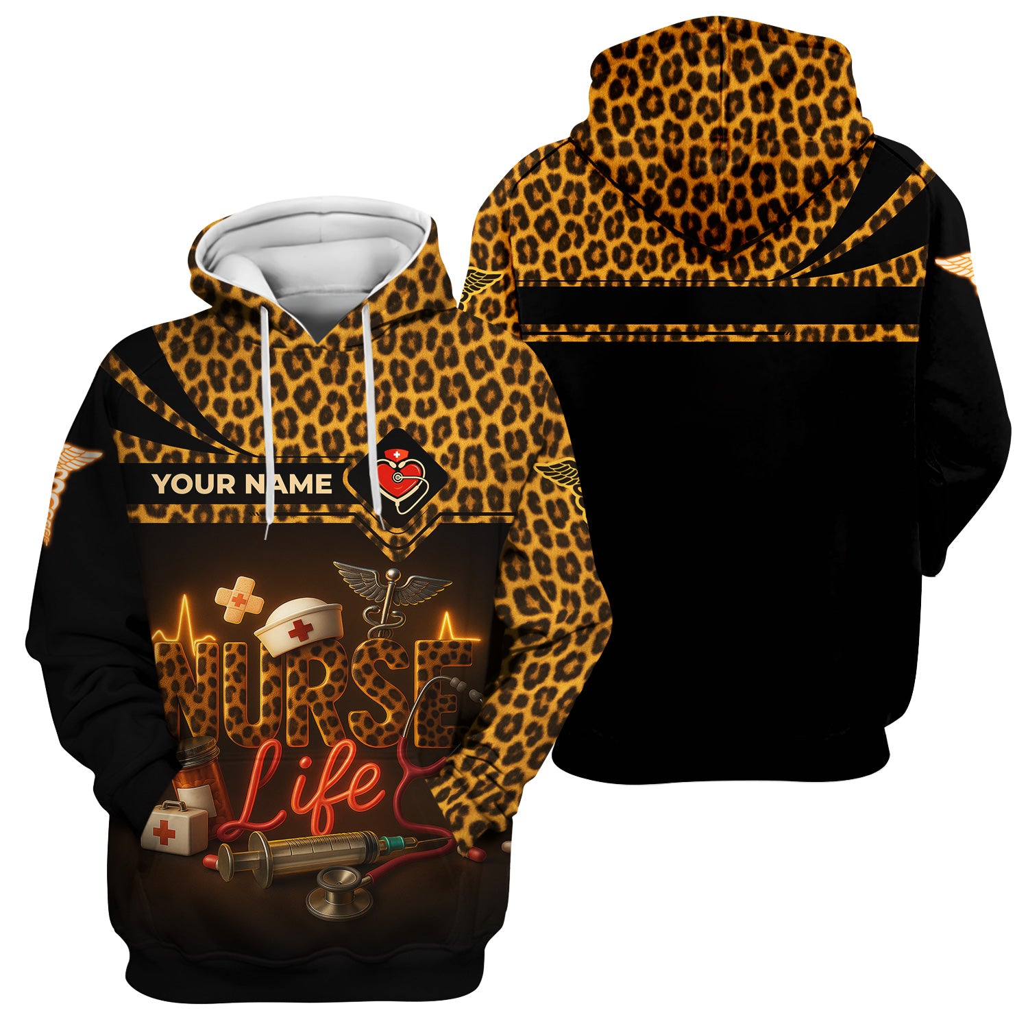Personalized Nurse Life Shirt - Wild Cheetah Print with Medical Icons - Custom Name Gift for RN, CNA, LPN