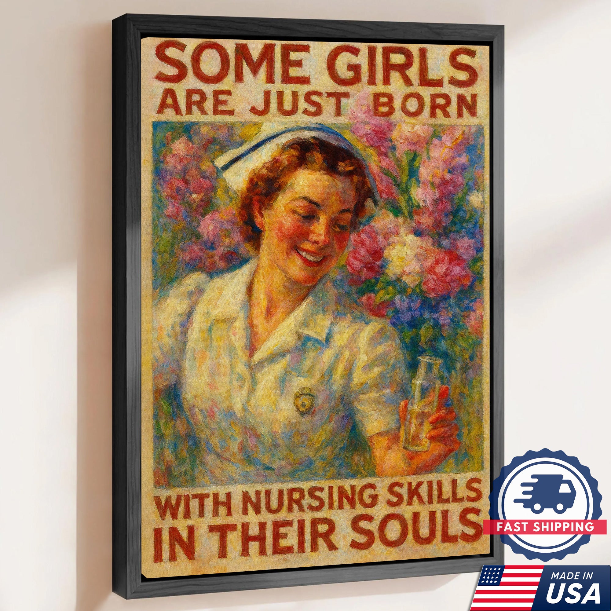 Nurse Wall Art Canvas - Some Girls Are Just Born With Nursing Skills Quote - Inspirational Gift for Nurses Made in USA