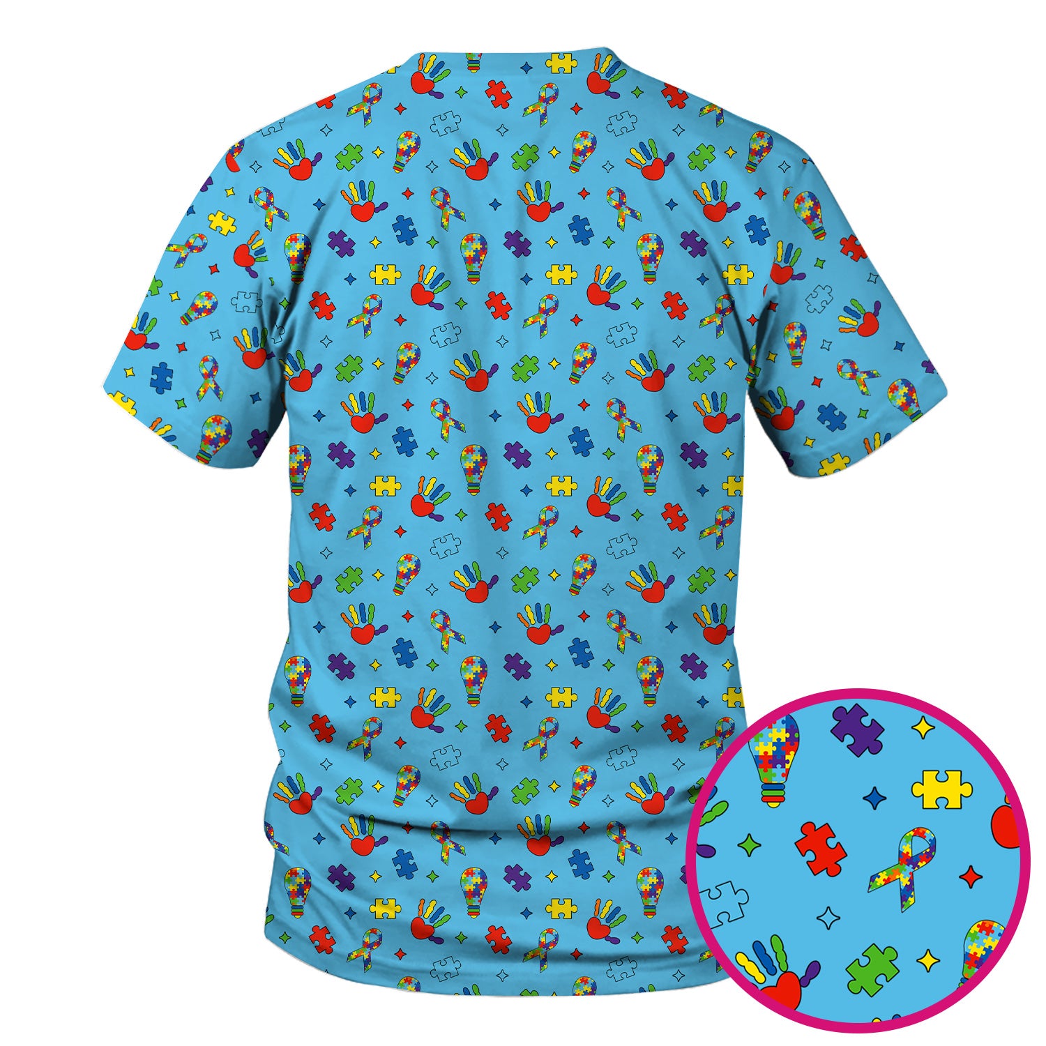 Autism Awareness Colorful Puzzle Pattern Scrub Top, Comfortable Scrubs for Nurses