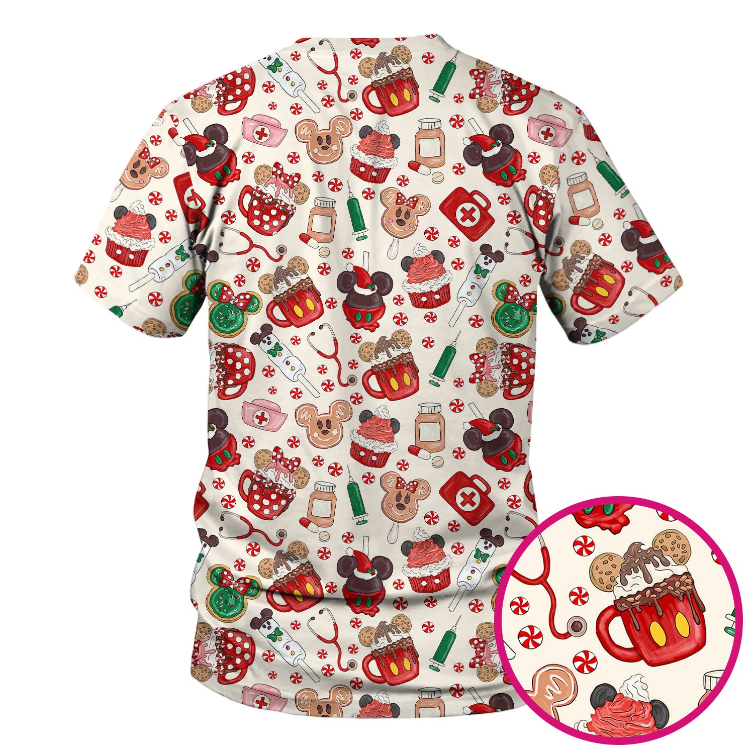 Christmas Scrub Top for Nurses - Cute Gingerbread Cupcake Candy Medical Shirt - Xmas Holiday Uniform for Women RN CNA LPN