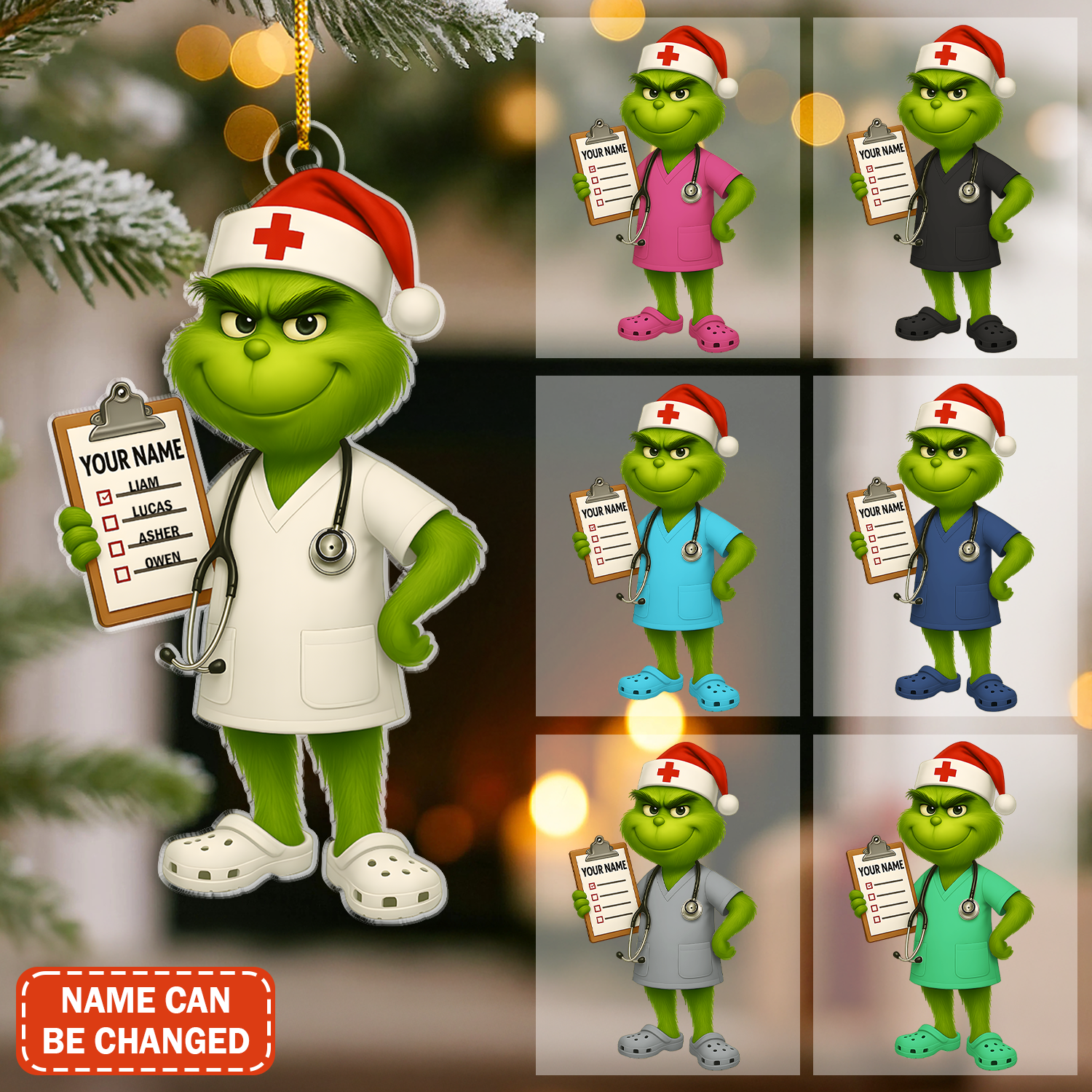 Nurse Ornament Christmas Tree, Custom Name Grinch Nurse Gift, Personalized Medical CNA RN LPN Decor
