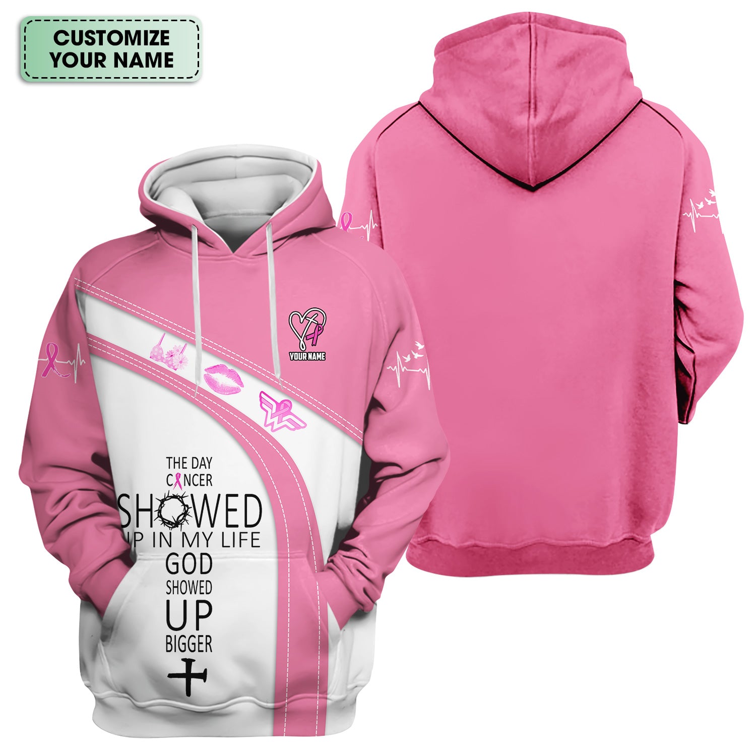 Custom Breast Cancer Awareness Faith Scrub - The Day Cancer Showed Up Quote - Gift for Women RN LPN CNA