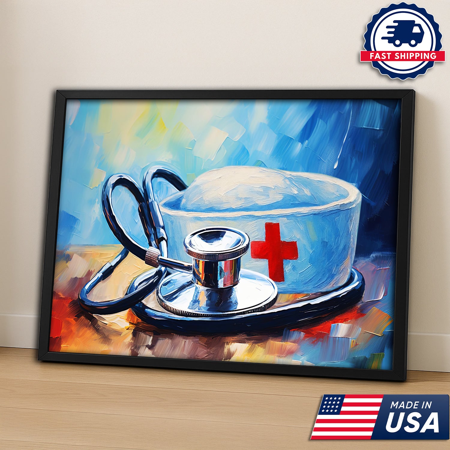 Nurse Hat and Stethoscope Canva, Medical Appreciation Gift for RN LPN CNA, Home Office Wall Decor