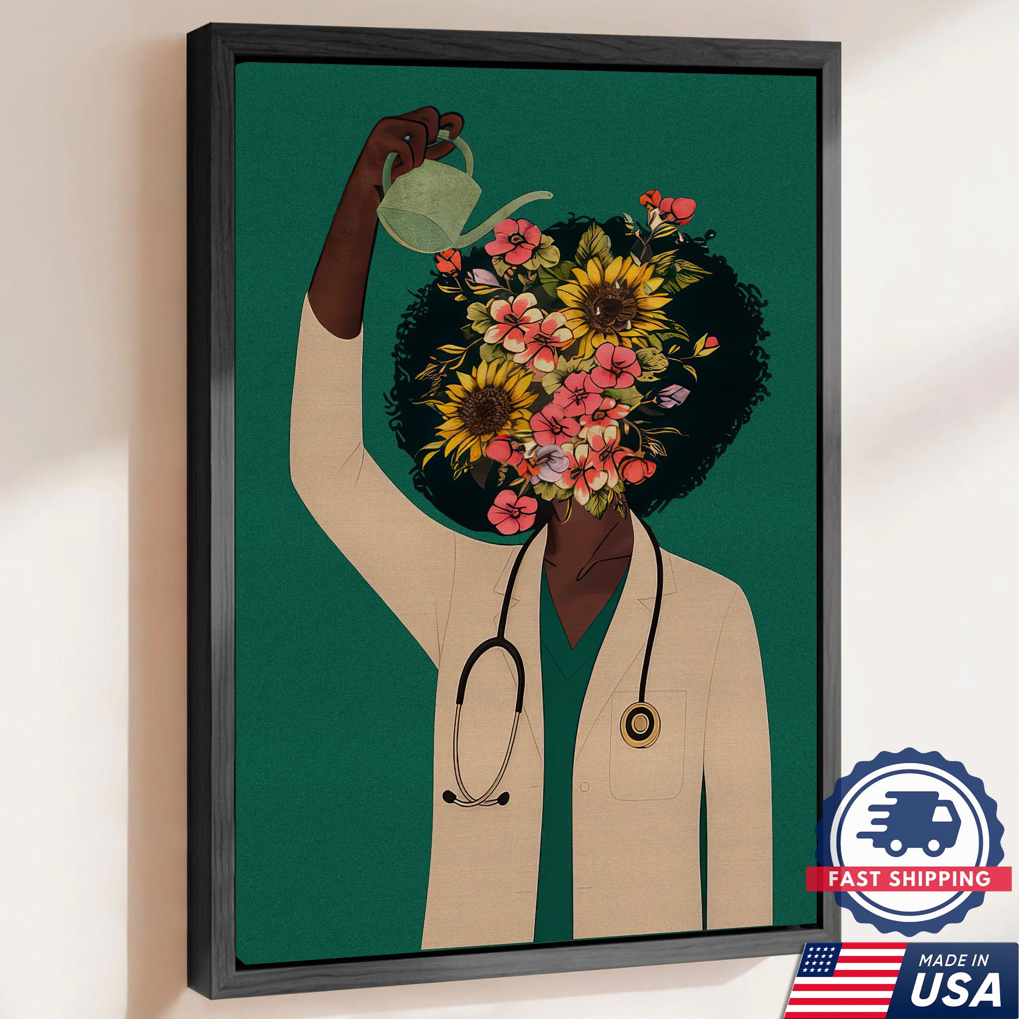 Nurse Floral Canvas Wall Art, Inspirational Medical Office Decor, RN LPN CNA Healthcare Workers Gift