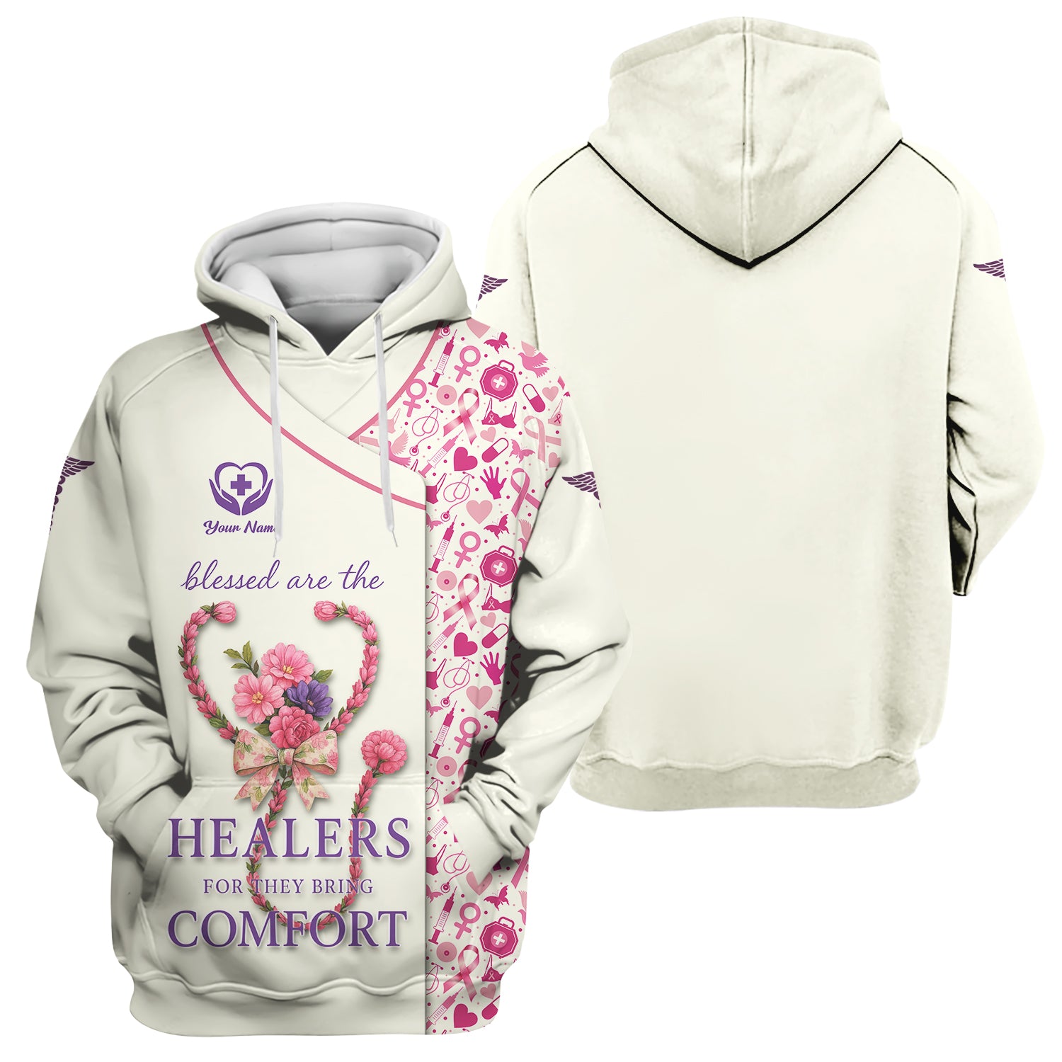 Custom Breast Cancer Awareness Nurse Shirt - Blessed Healers Comfort Quote - Gift for RN LPN CNA