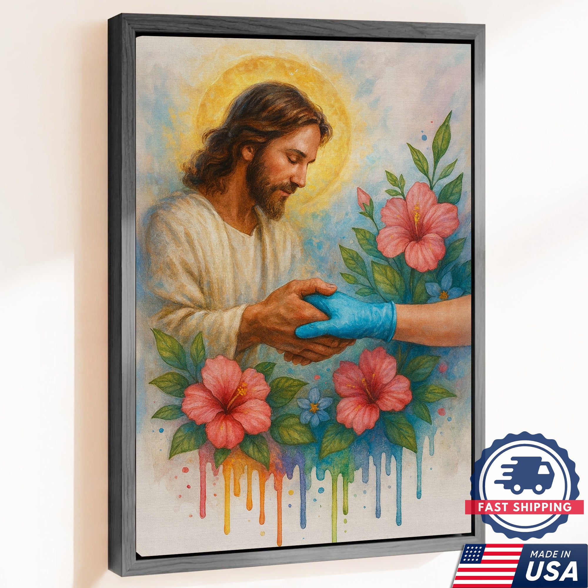 Christian Nurse Canvas, Religious Healthcare Wall Decor, Healing Hand of God, RN LPN CNA Gift