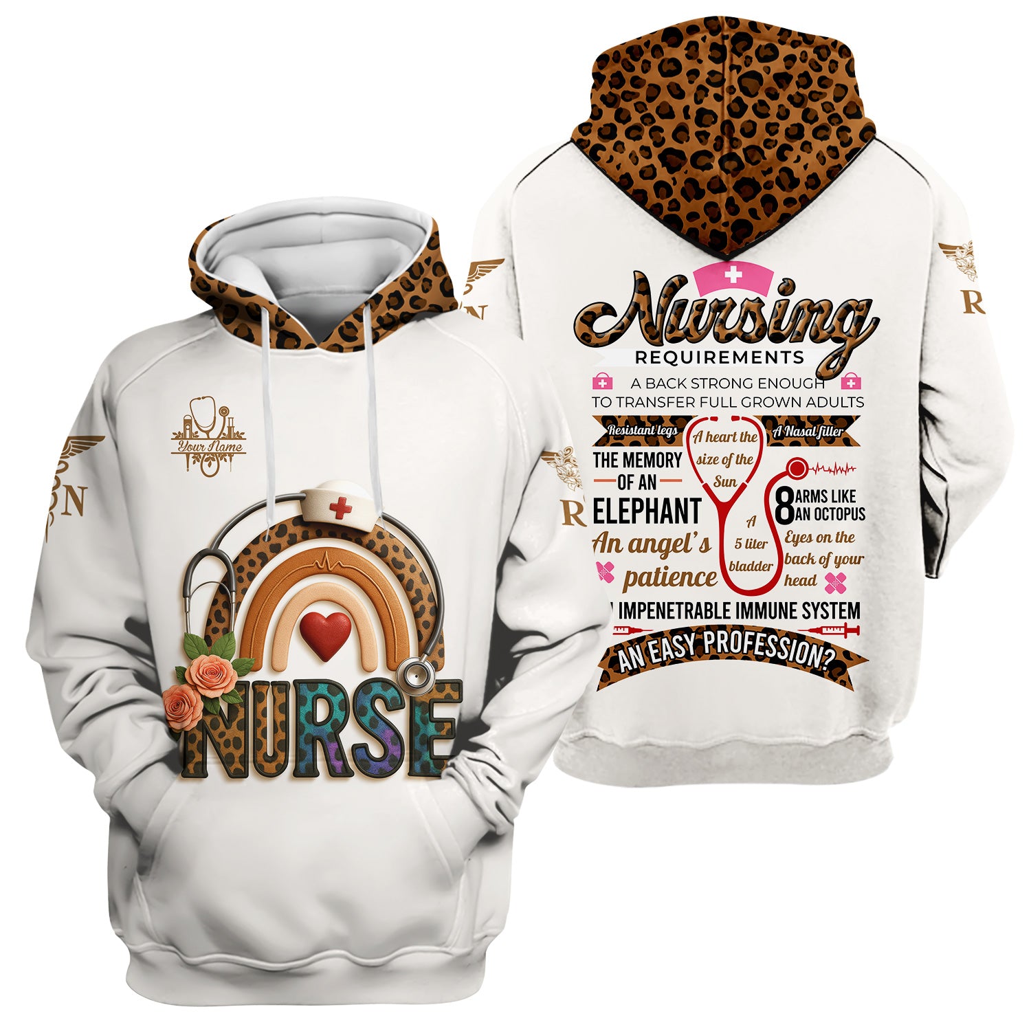 Funny Nurse Scrubs for Women - Leopard RN CNA LPN Uniform Top - Nursing Requirements Design with Custom Name