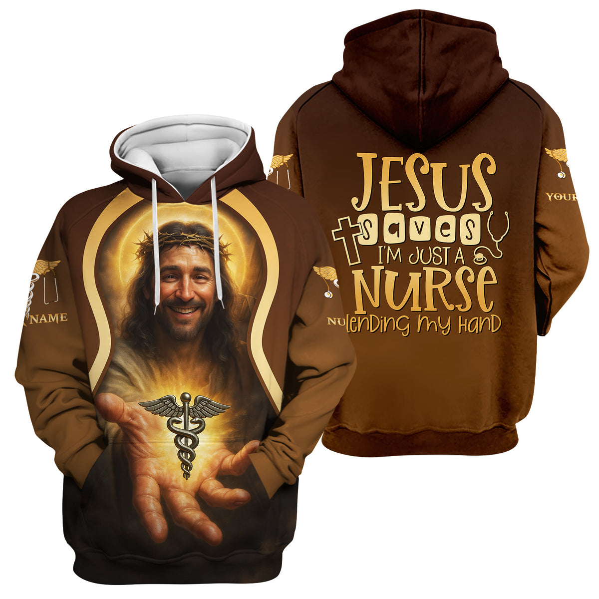 Personalized Religious Jesus Nurse Scrub Shirt for Women - Lending My Hand Faith Quote with Medical Cross - Custom Name Gift for RN CNA LPN