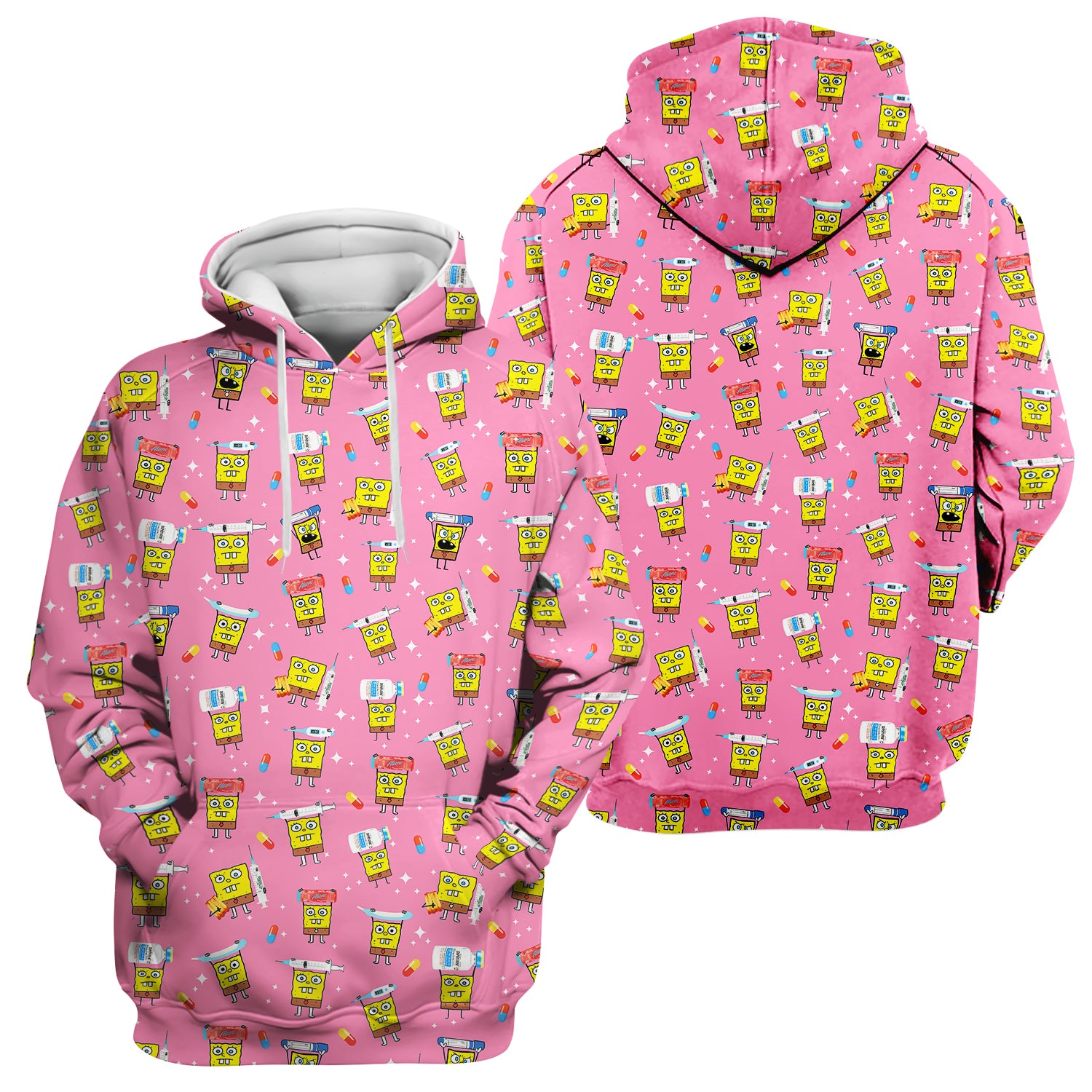 Cartoon Character Scrub Top - All-Over Print Doodle Medical Characters - Gift for RN LPN Healthcare Workers