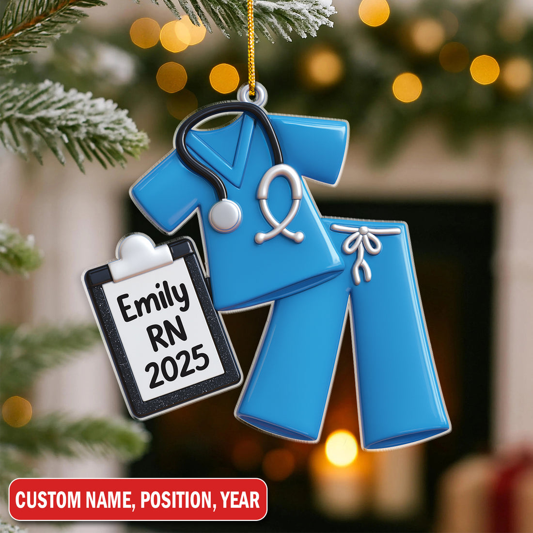 Custom Nurse Ornament, Medical Scrubs with Stethoscope, Gift for RN LPN CNA, Christmas Gift