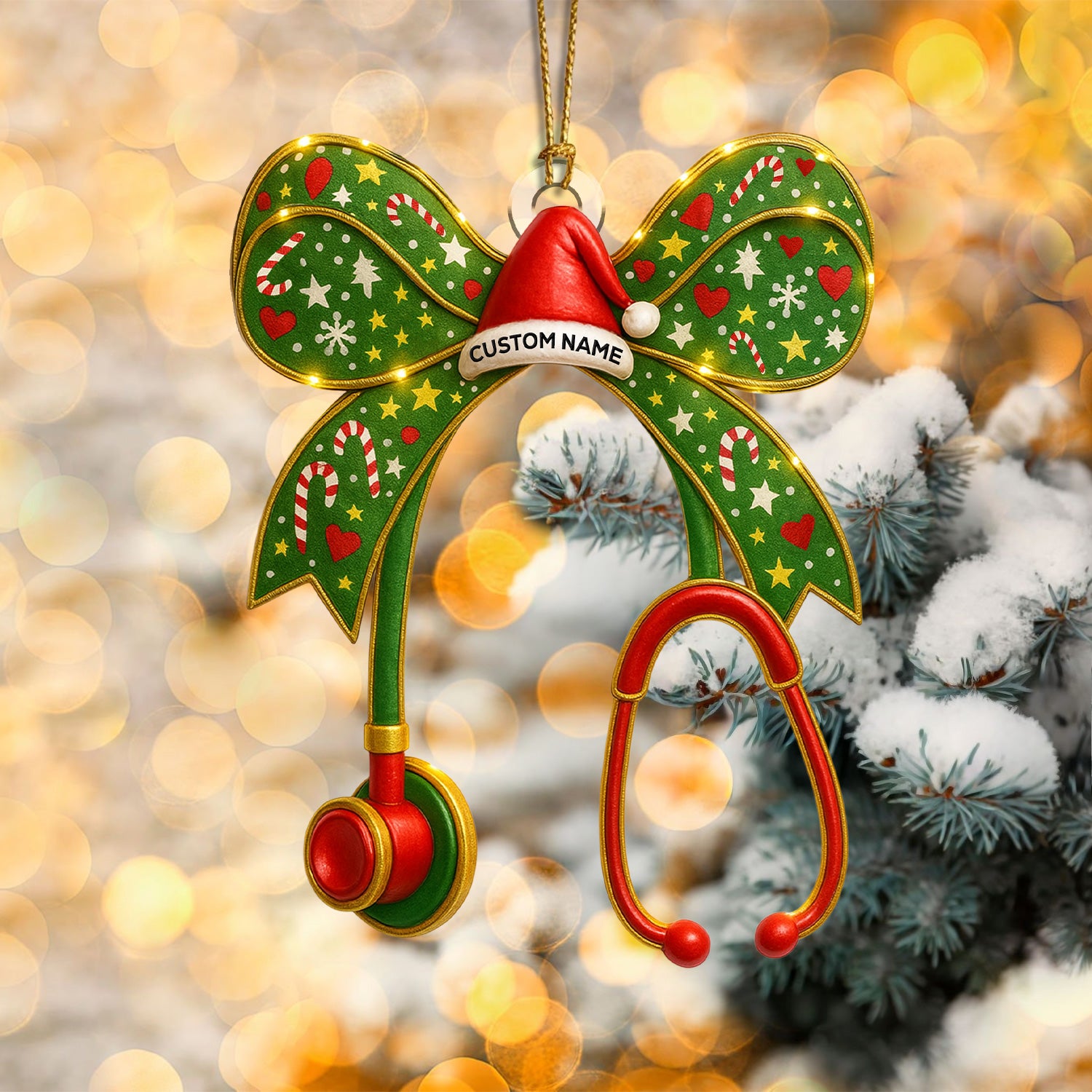 Personalized Nurse Bow Ornament – Funny Christmas Stethoscope Design – Cute Holiday Gift for Healthcare Workers and RN
