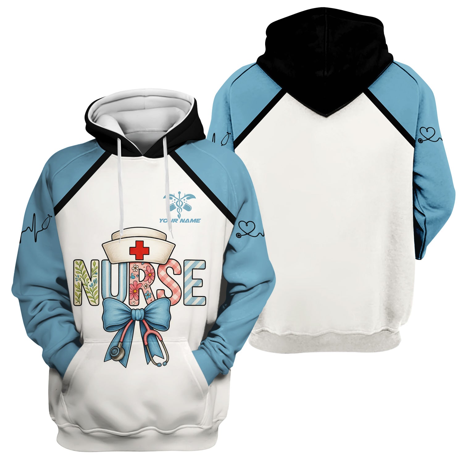 Custom Nurse Scrub Top for Women - Cute Bow Stethoscope Design & Name Personalization - Gift for RN CNA LPN Nursing Appreciation