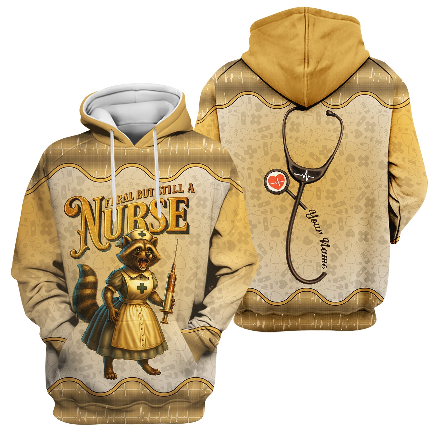 Personalized Vintage Raccoon Nurse Shirt - Funny Feral Raccoon with Syringe Graphic Tee - Gift for Women RN, LPN, CNA