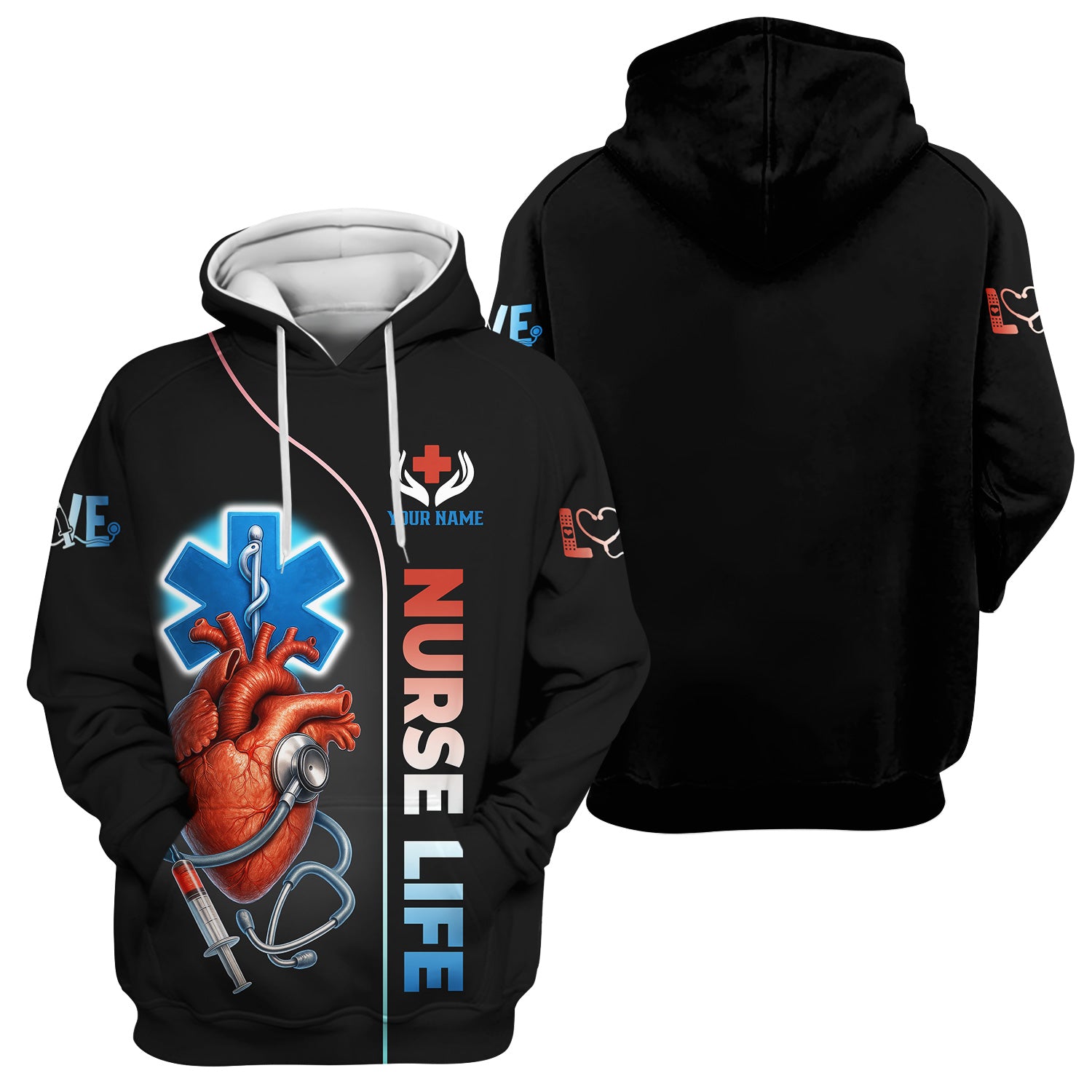 Personalized Nurse Life T-Shirt - Custom Anatomical Heart & Stethoscope Design - Gift for Registered Nurses & EMT Staff
