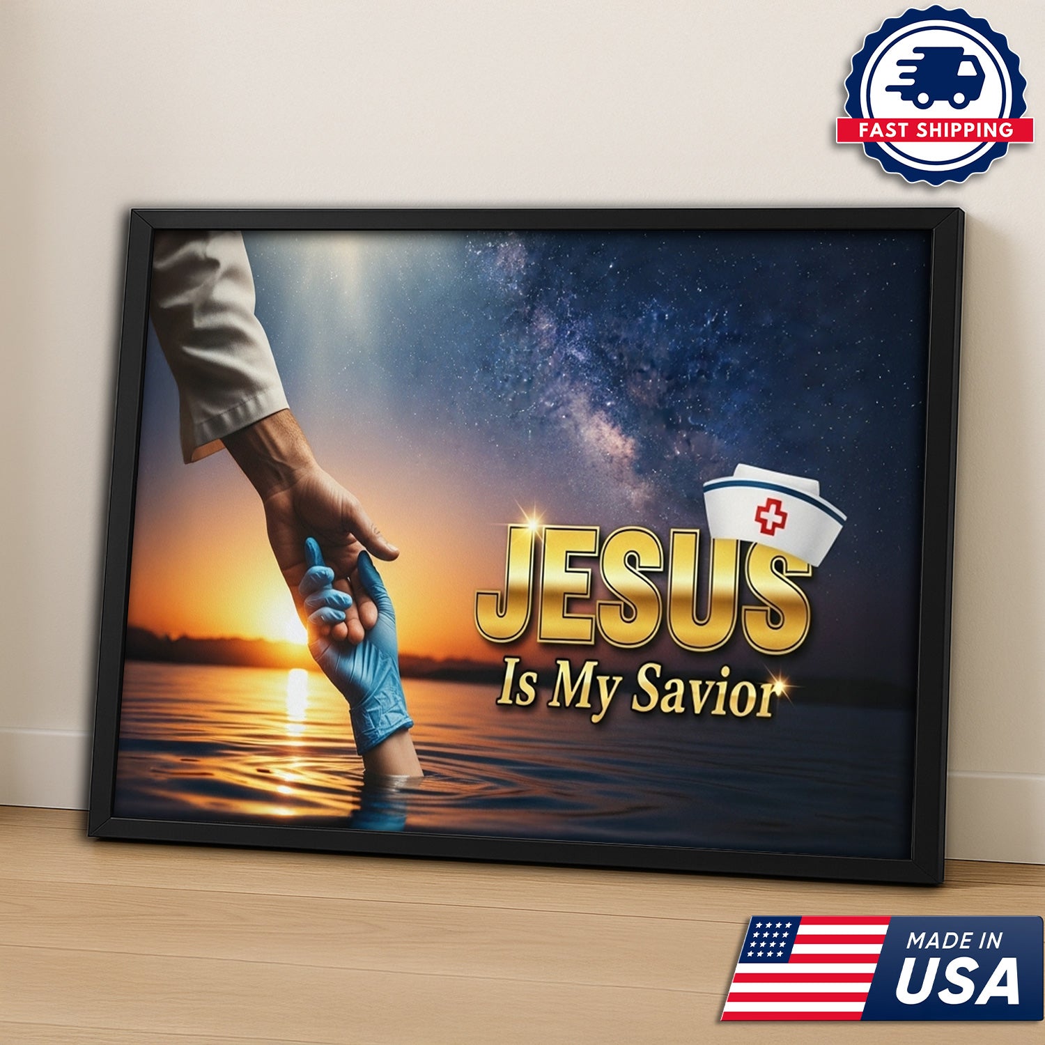 Jesus Is My Savior Nurse Canvas, Faith Religious Gift for RN LPN CNA, Home Office Wall Decor