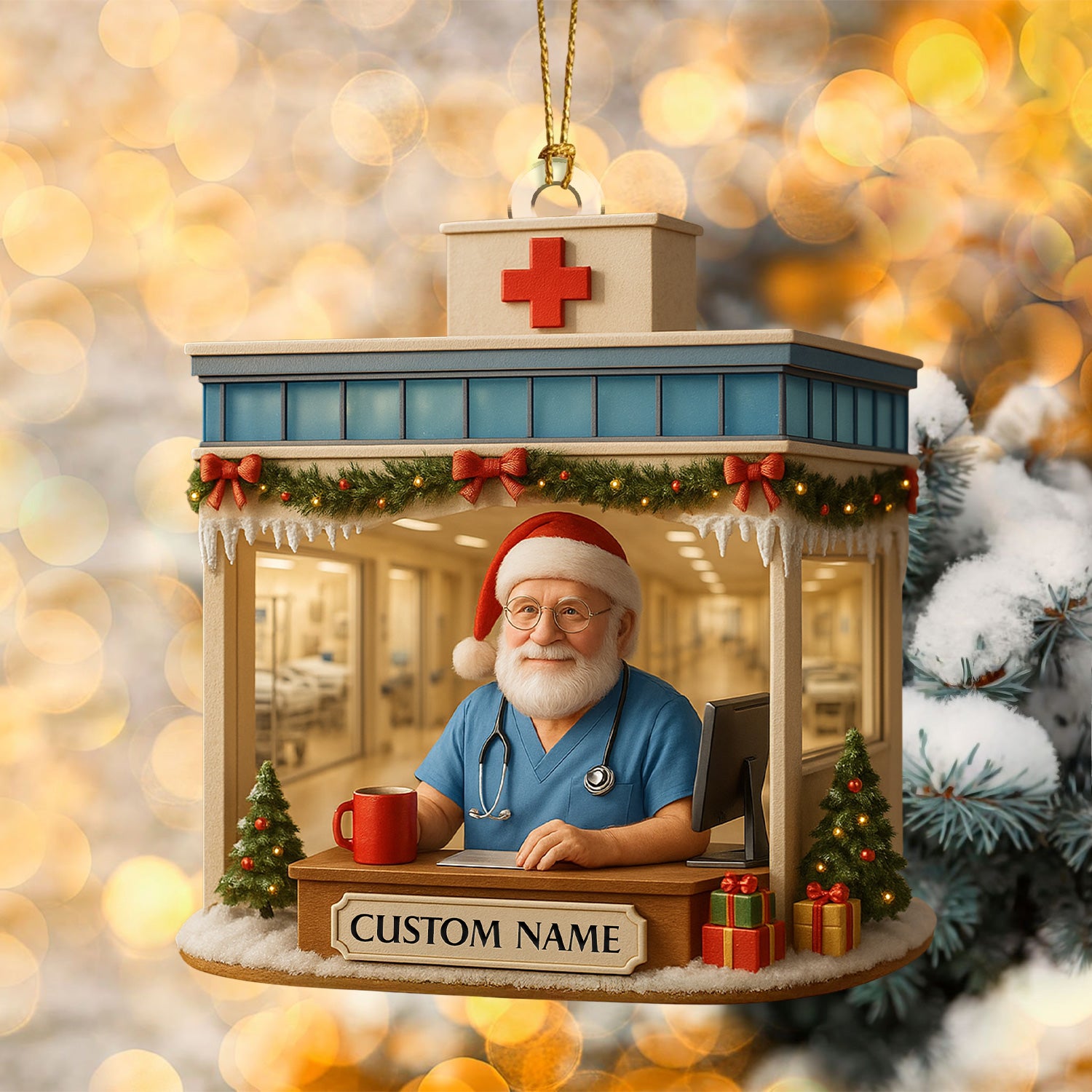 Personalized Doctor Office Ornament, Custom Name Medical Christmas Decor, Nurse & Healthcare Worker Holiday Gift for Clinic Staff