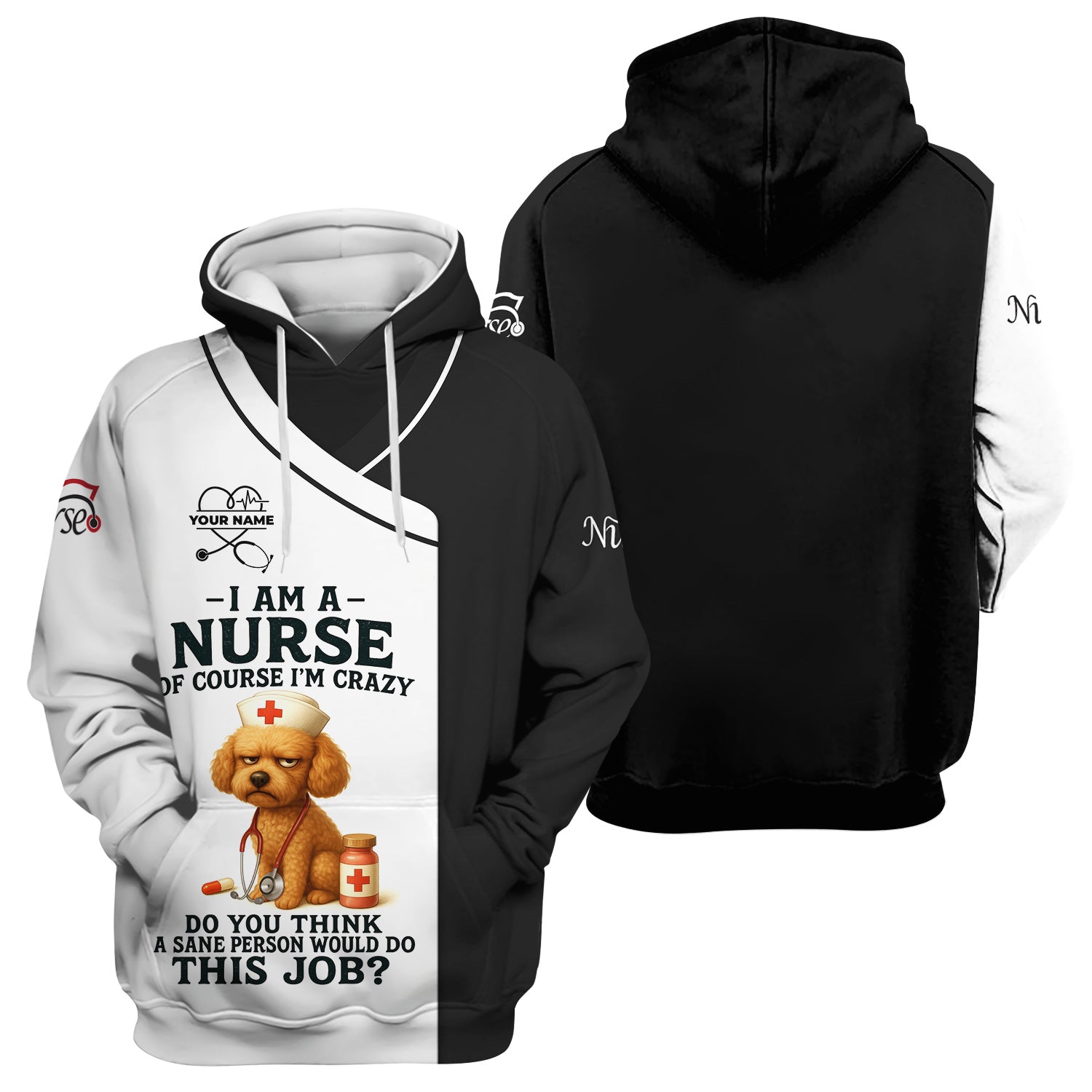 Personalized Nurse Scrub Top for Women RN LPN CNA - Custom Name Funny Grumpy Dog Saying Crazy Nurse Life Quote - Appreciation Gift for Healthcare Workers