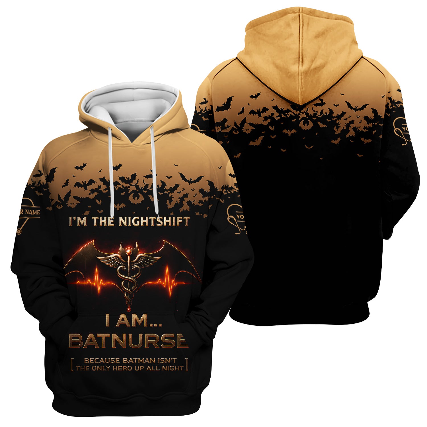 Custom Name Funny Batnurse Scrub Top - I'm the Nightshift RN LPN CNA Uniform - Halloween Gift for Healthcare Workers Nightshift Nurses