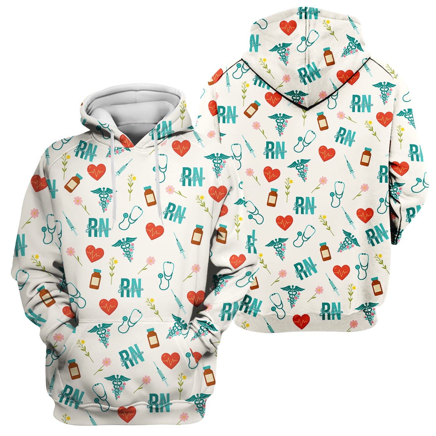 Personalized RN T-Shirt for Women - Graphic Tee with Cute Medical Pattern - Gift for CNA, LPN, Medical Worker