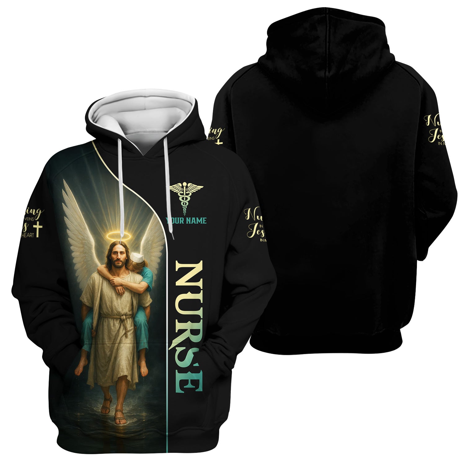 Christian Nurse T-Shirt - Personalized Jesus Angel Wings Graphic - Religious Gift for RN LPN Healthcare Workers