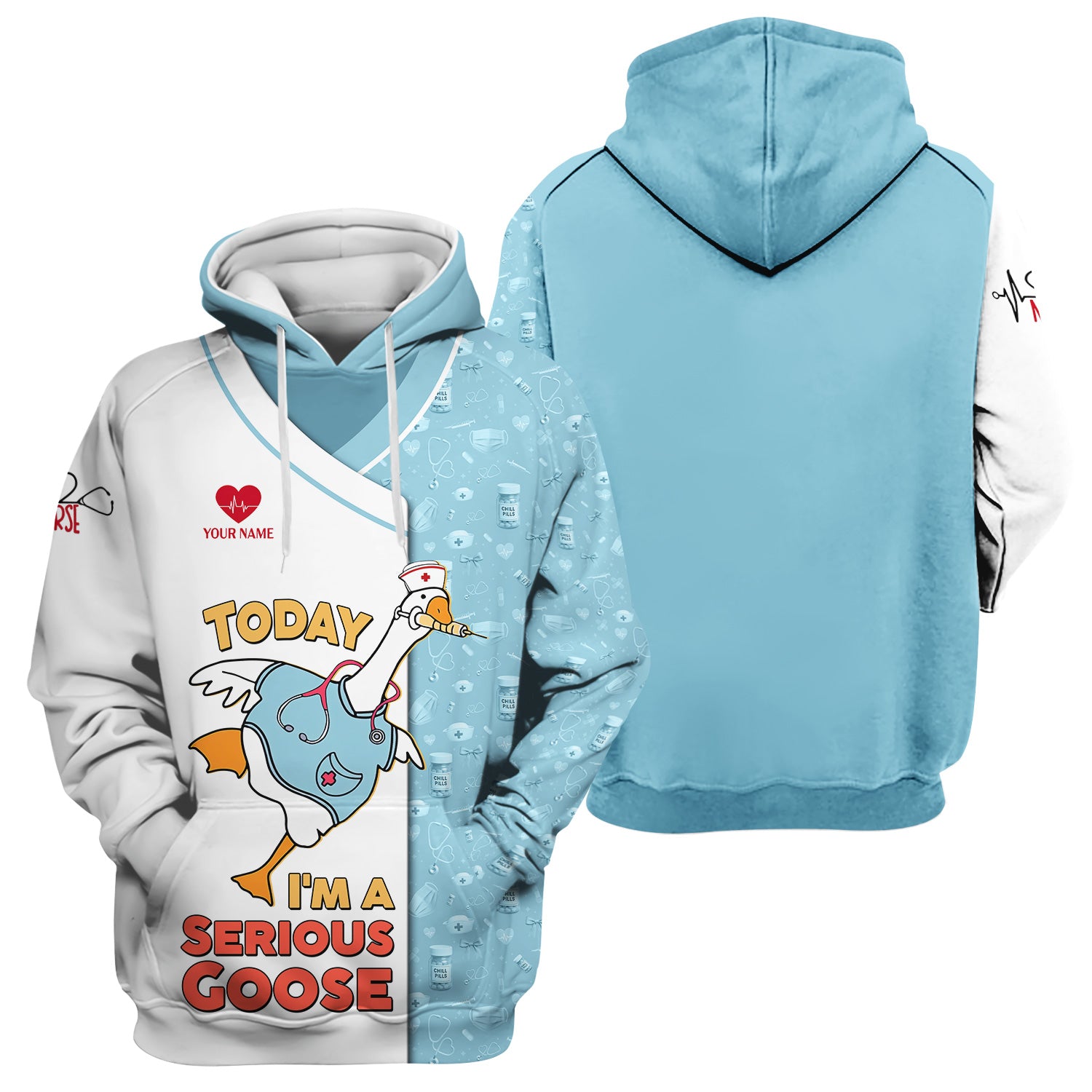 Personalized Goose Nurse T-Shirt for Women - Silly Medical Icons Design - Custom Name Gift for Healthcare Workers & Medical Staff