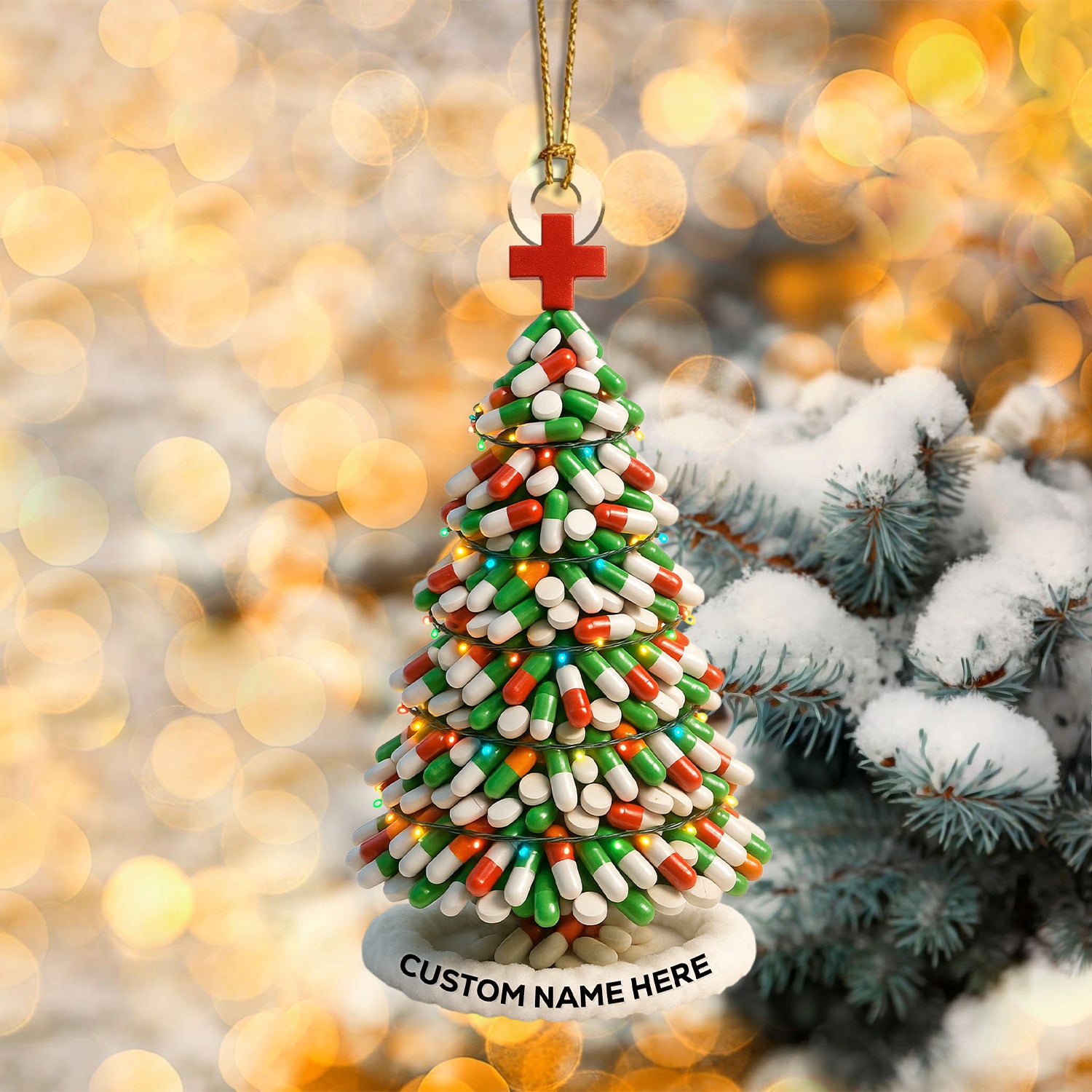 Personalized Pharmacy Christmas Ornament – Funny Medicine Tree Design – Cute Holiday Gift for Nurses, Doctors, and Pharmacists