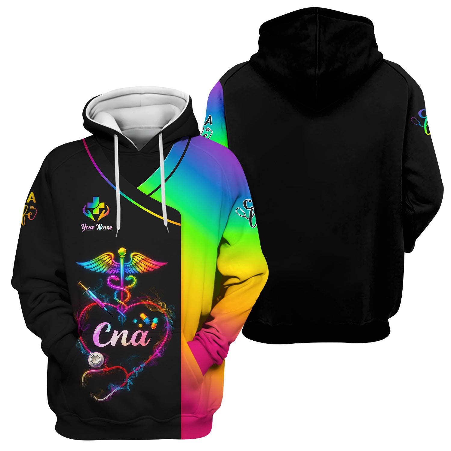 Personalized CNA Scrubs Shirt - Rainbow Medical Nurse Top for Healthcare Workers - Gift for RN LPN Healthcare Workers