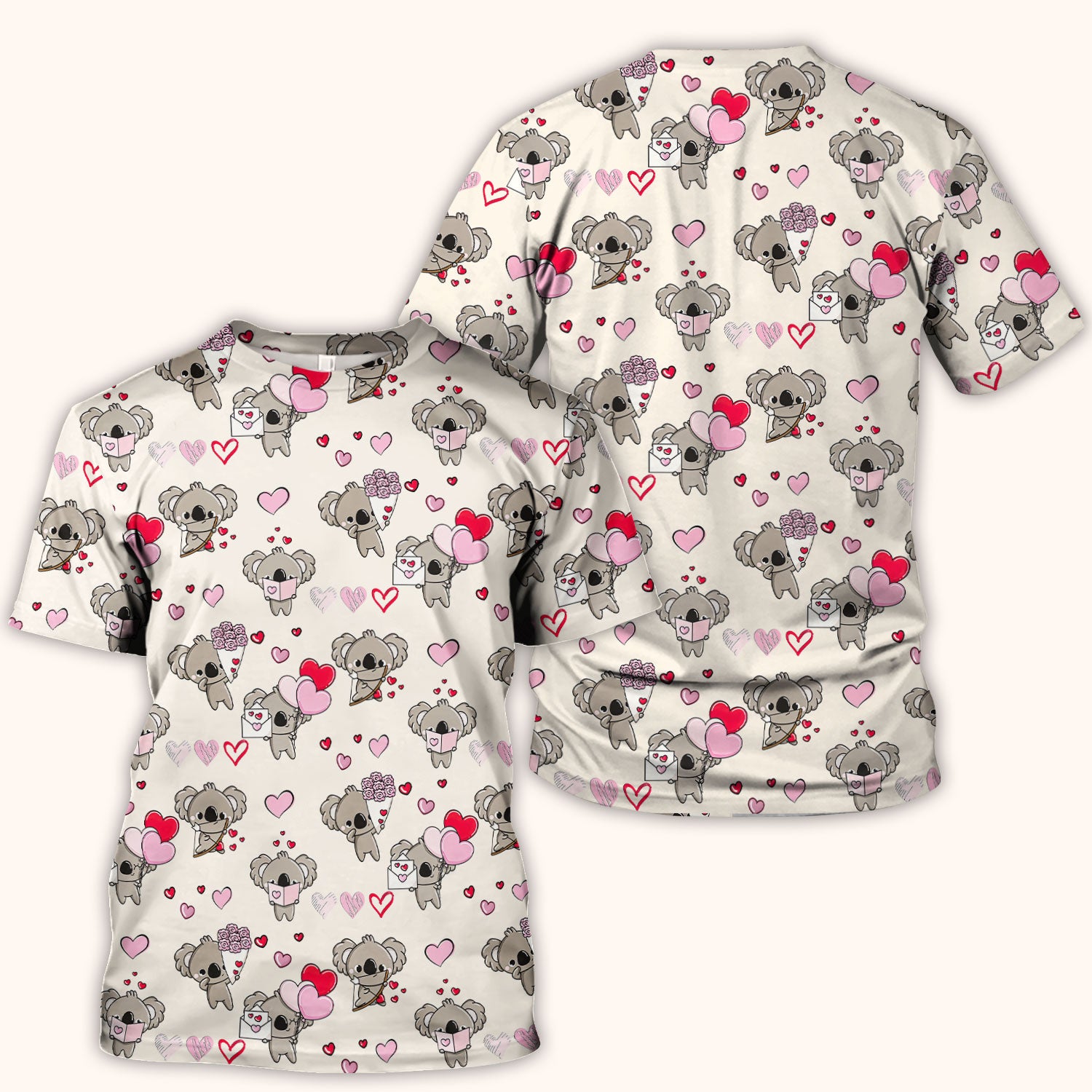 Valentine Koala Holding Flowers Cute Print Scrub Top, Comfortable Scrubs for Nurses