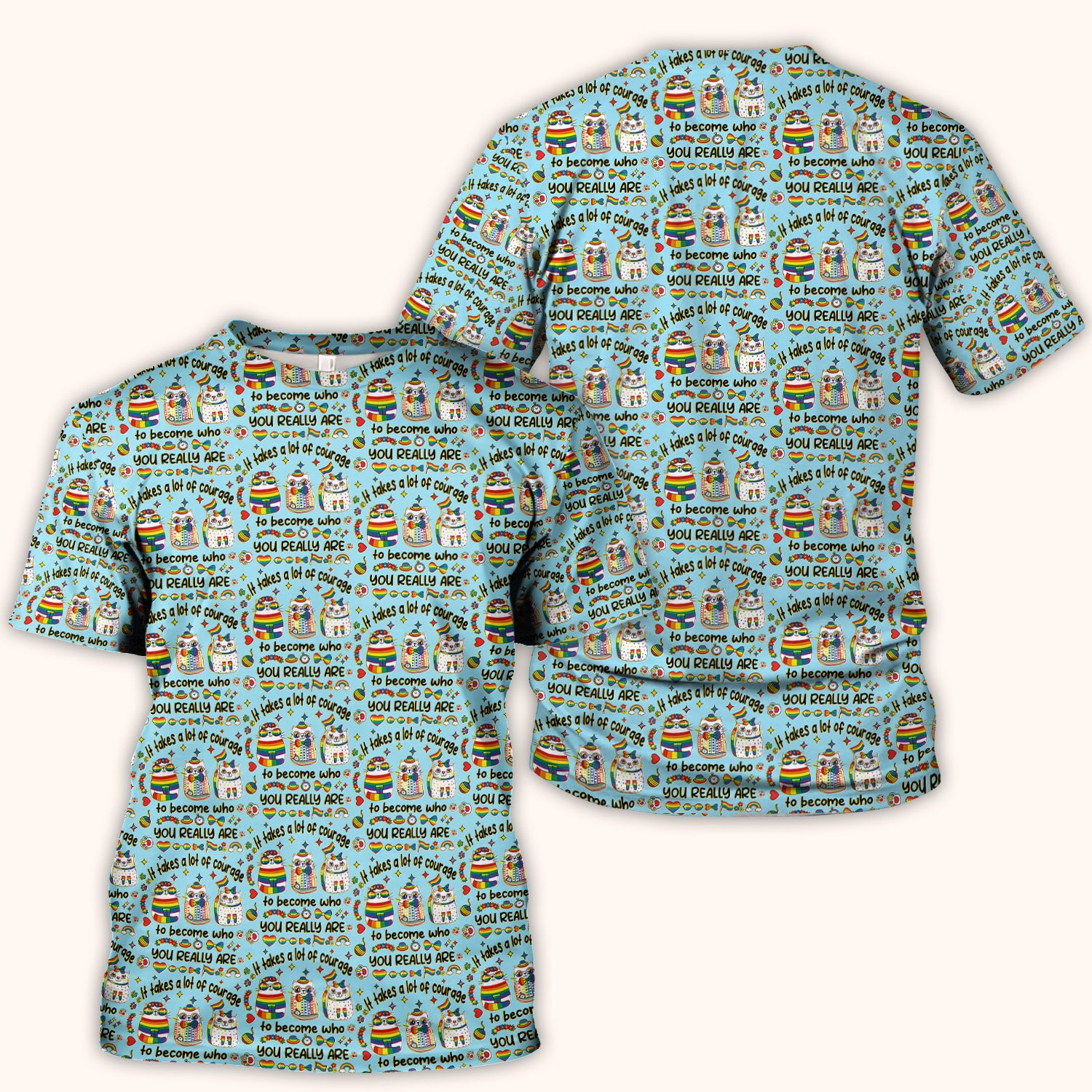 Inspirational Nurse Rainbow Cat Courage Quote Pattern Scrub Top, Breathable Fabrics Nursing Uniform