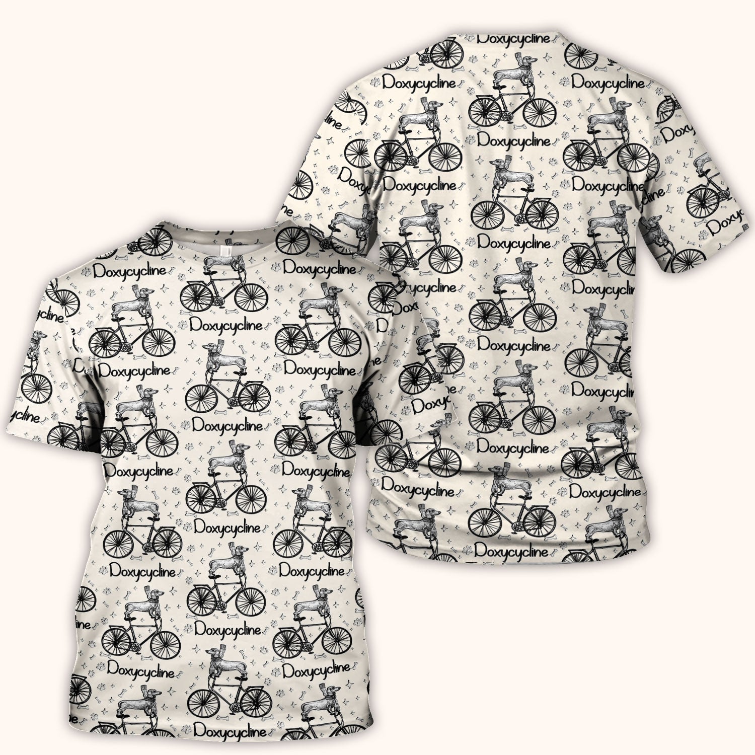 Funny Doxycycline Dog Bicycle Print Scrub Top, Comfortable Scrubs for Nurses