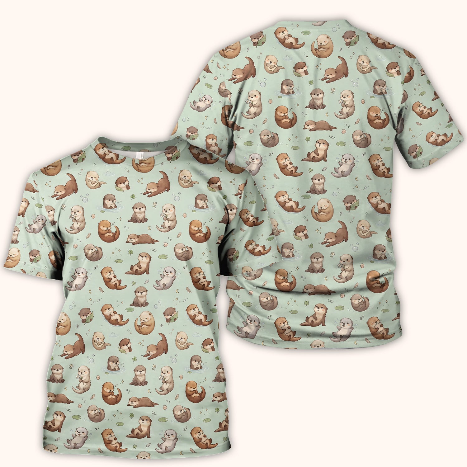 Cute Otter Pattern Scrub Top, Comfortable Scrubs for Nurses